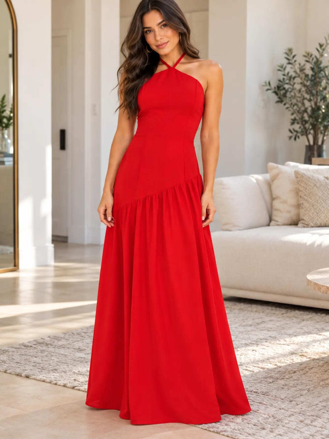 Vestido Longo Assimetrico cintura baixa