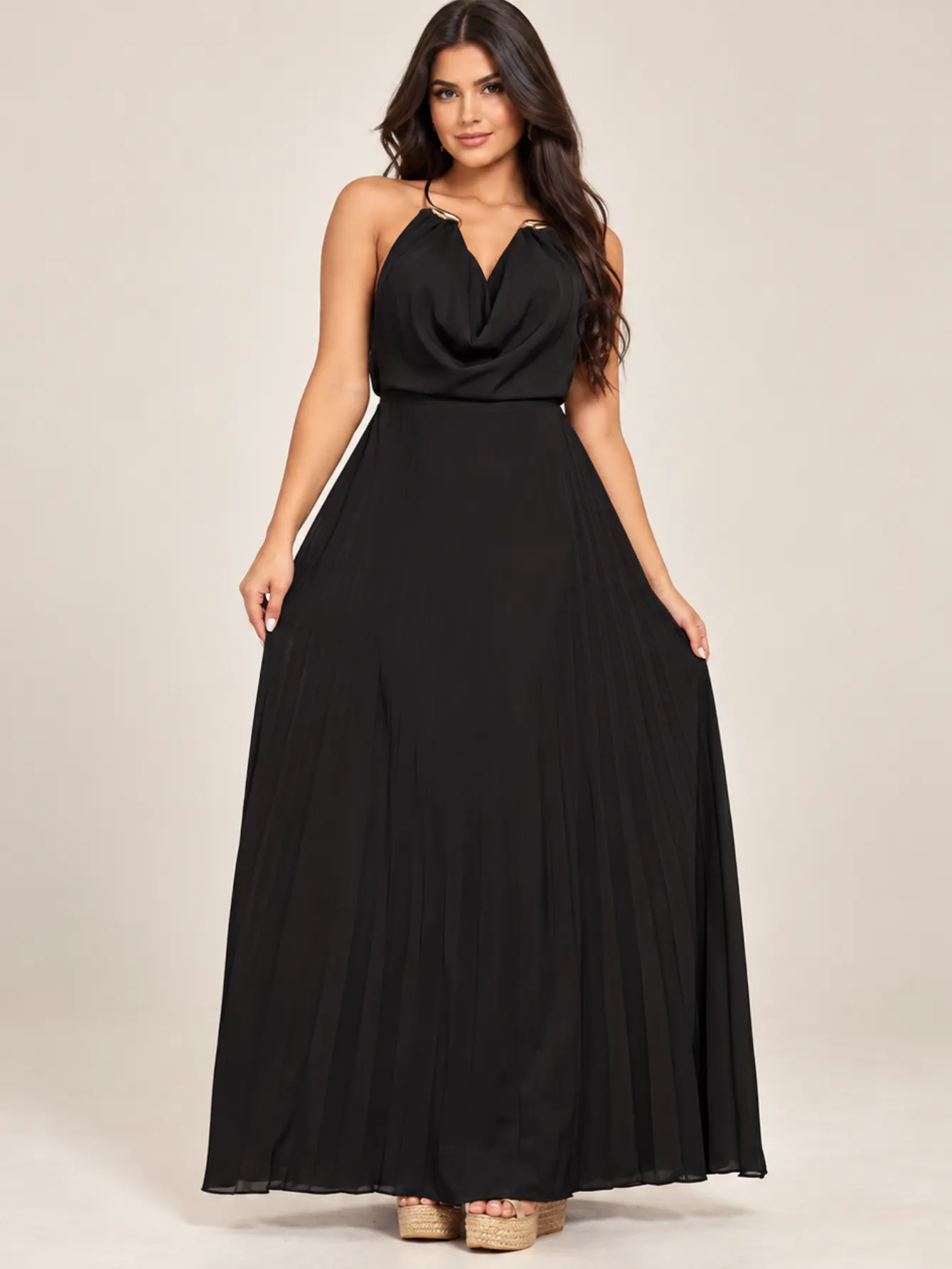 Vestido Longo Frente Unica Colar Fivela
