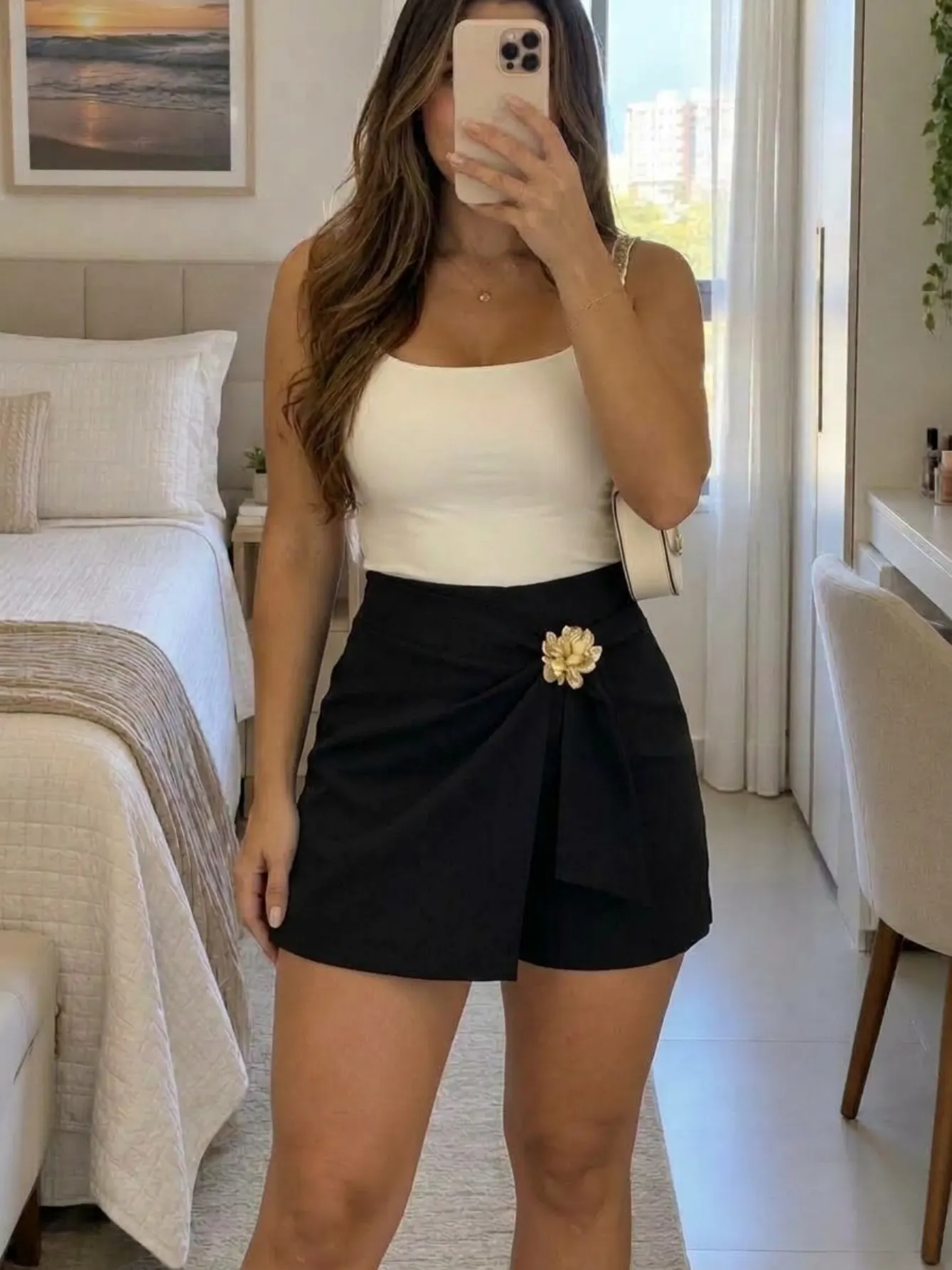 Shorts Saia Alfaiataria Fivela Flor