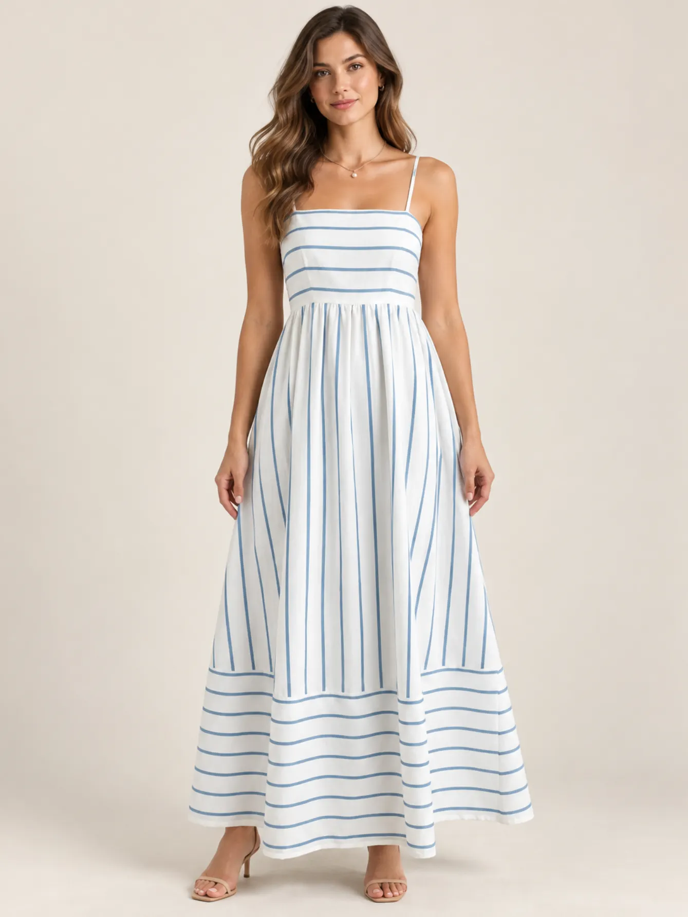 Vestido longo Listrado Alça fina