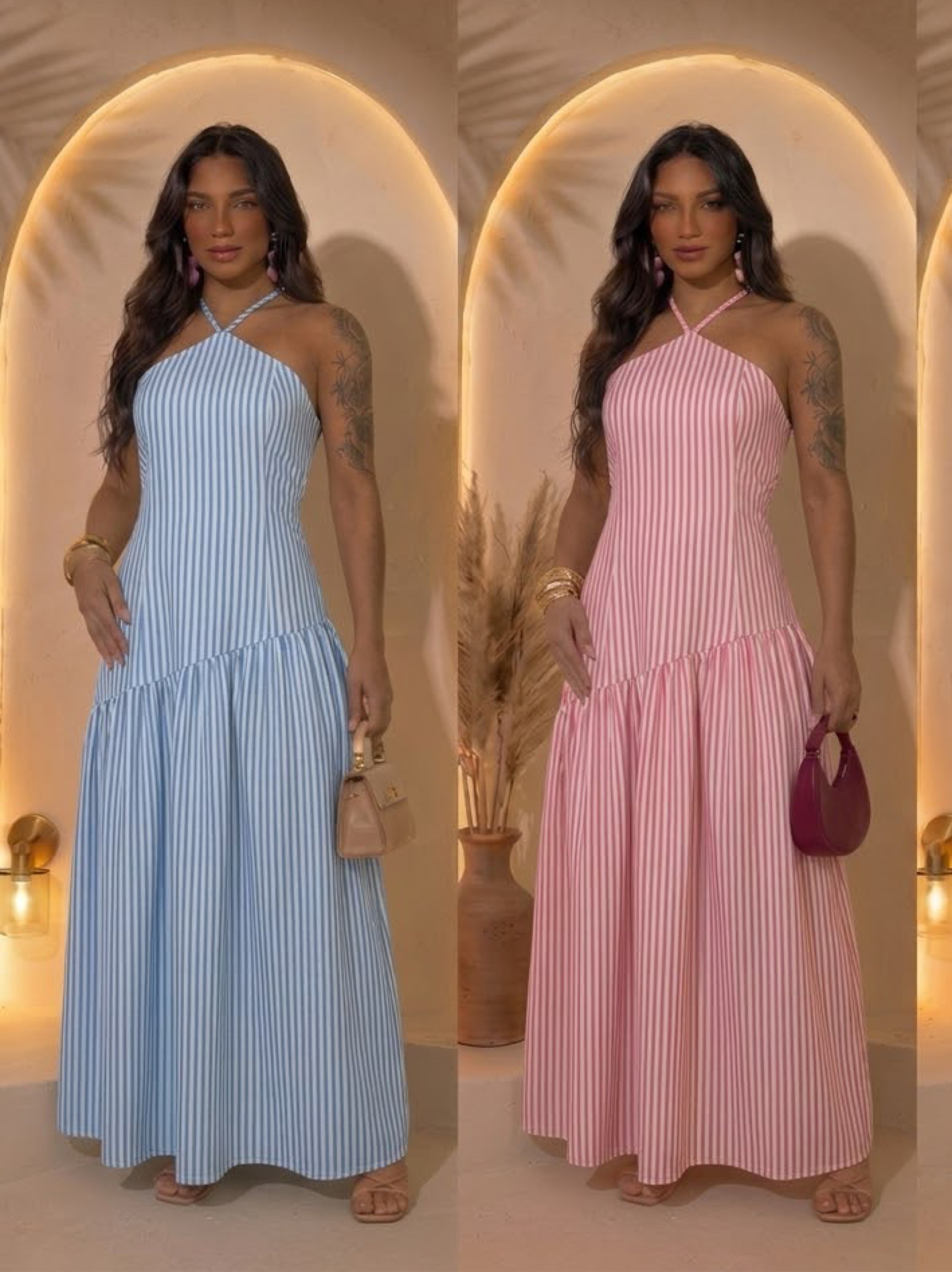 Vestido Listrado Assimétrico