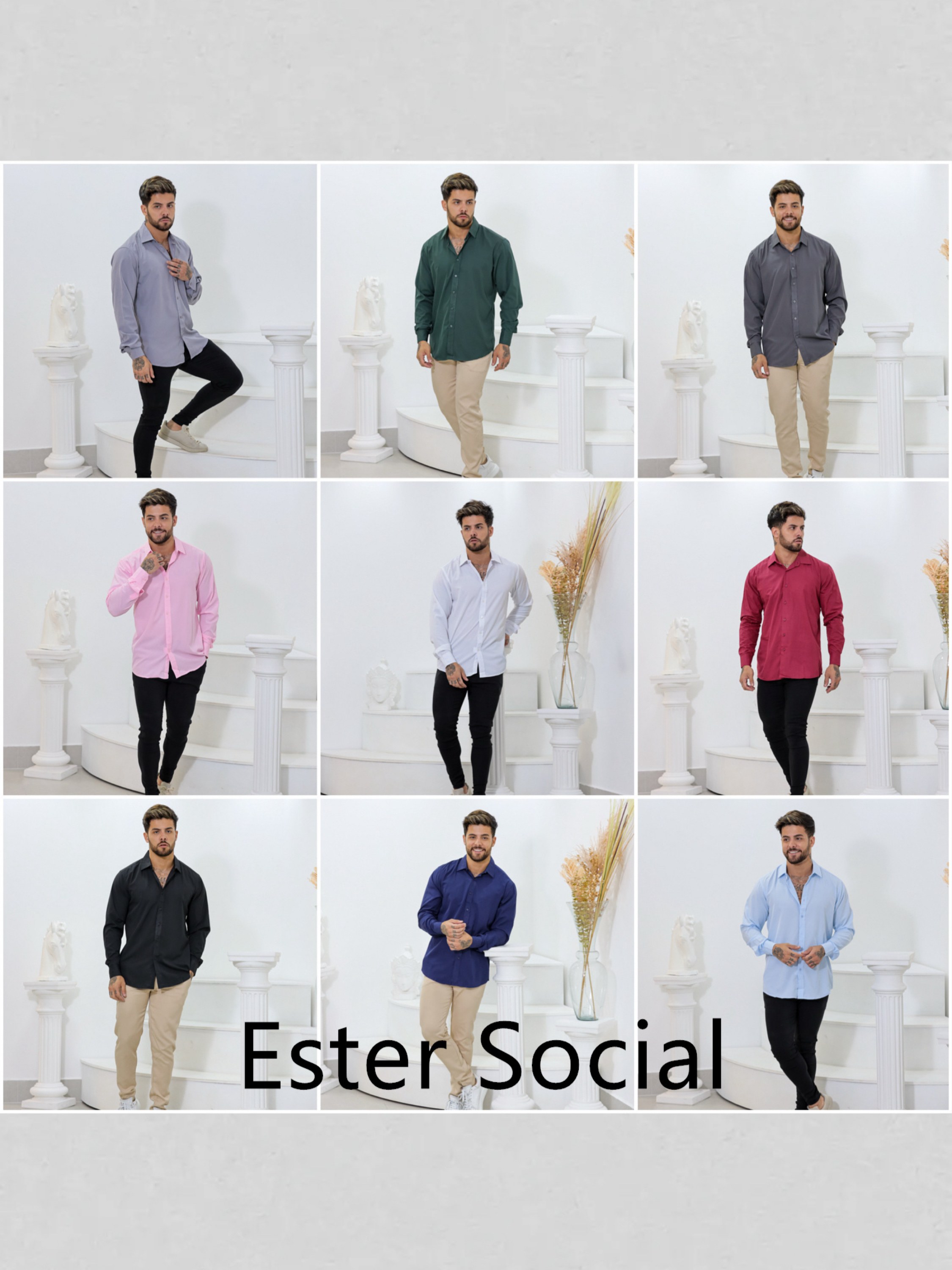 Camisa Social Masculina Lisa Manga Longa Com Elastano Sem Bolso , Feito na China - Ester Social(Vautier Premium 208T)