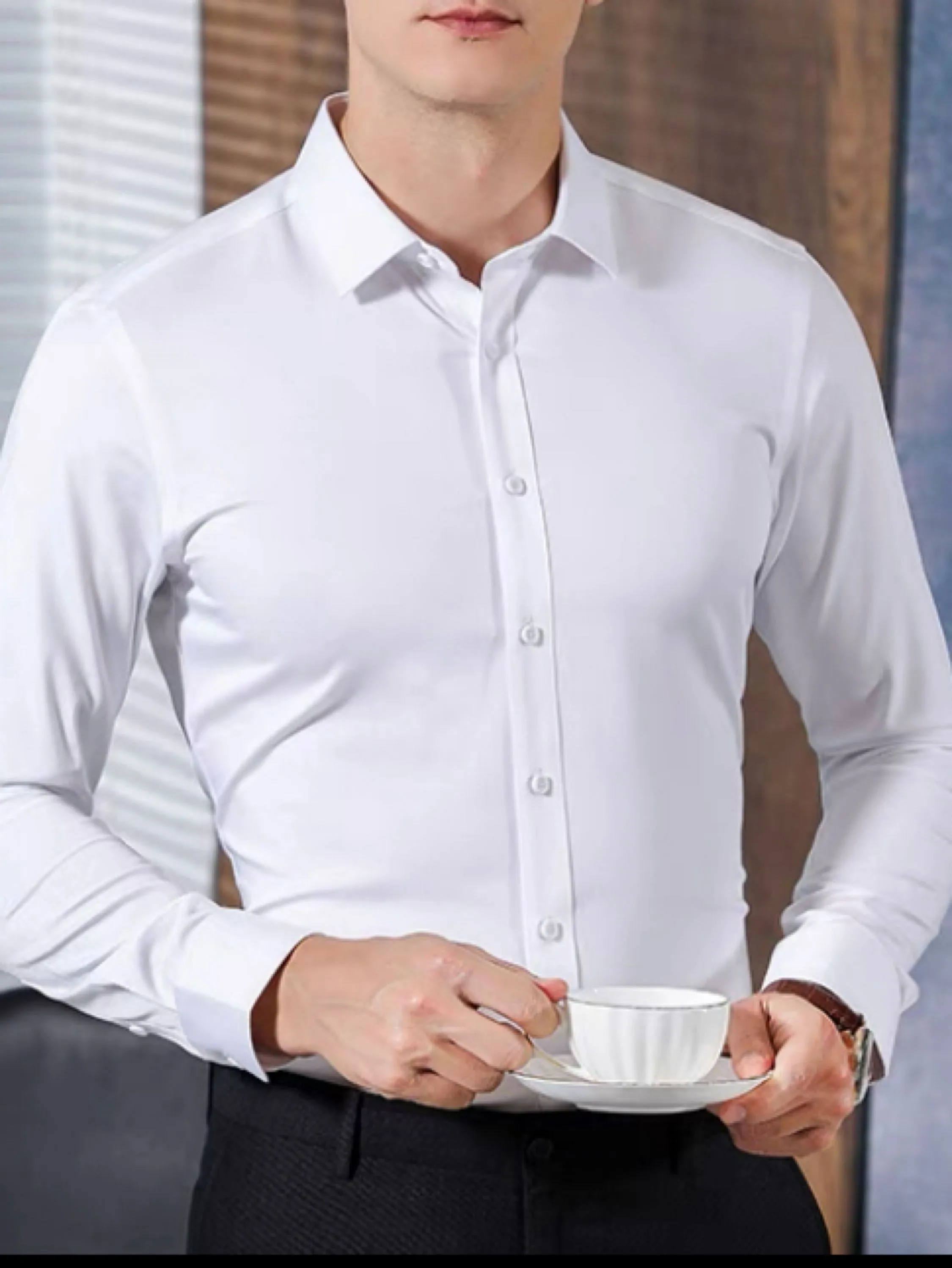 Camisa Social Masculina Branca Com Elastano