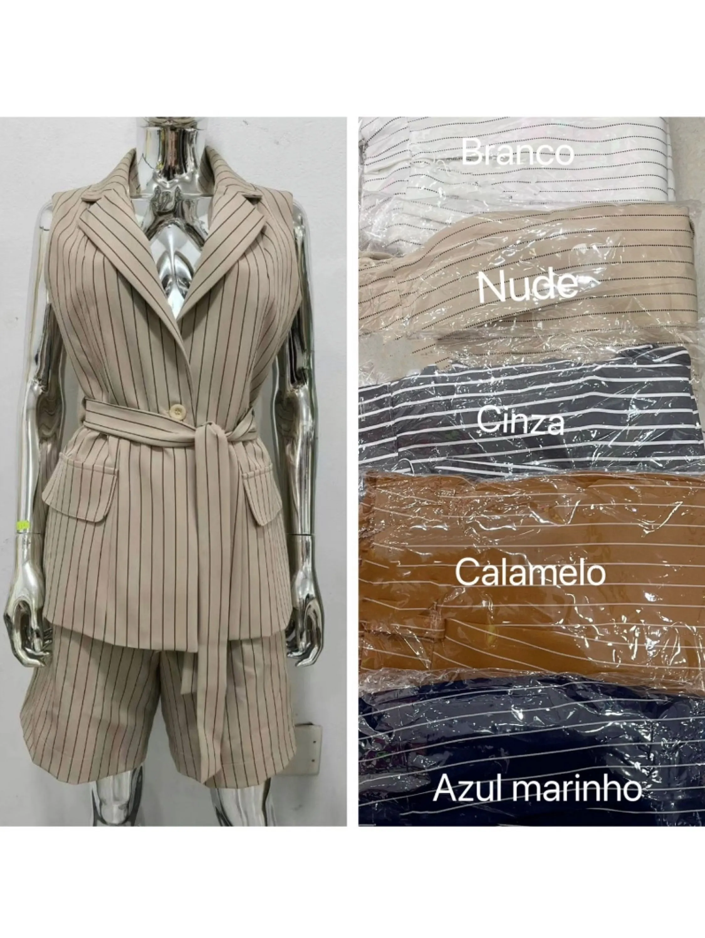 Conjunto alfaiataria forrado colete e short listrado