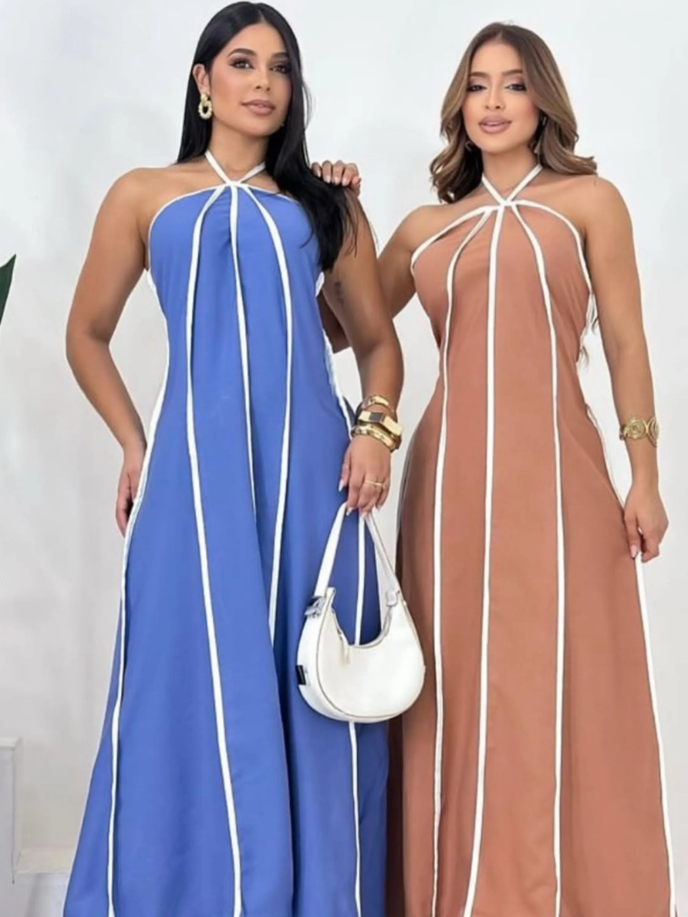 Vestido Longo Listras diamante tecido Sensorial Marrant