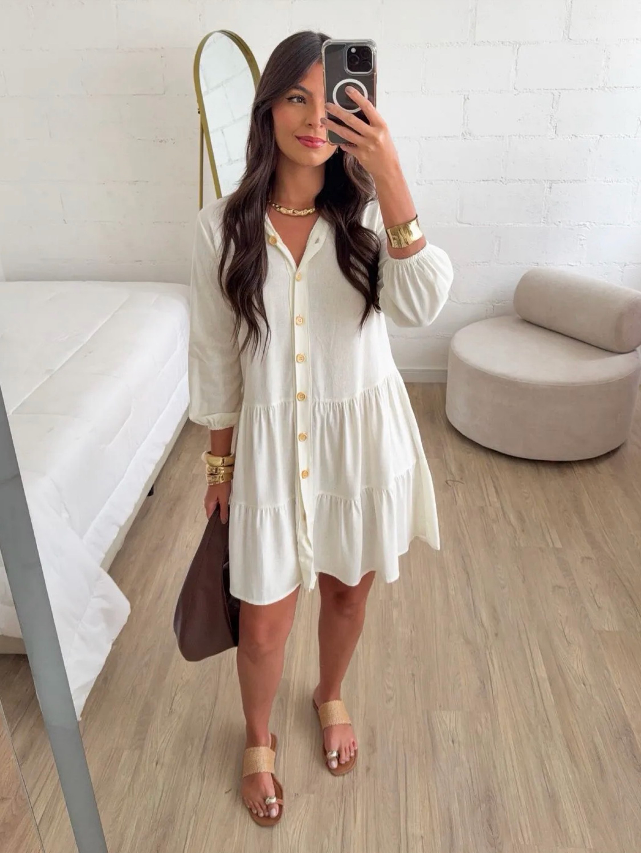 Vestido bata linho com botões