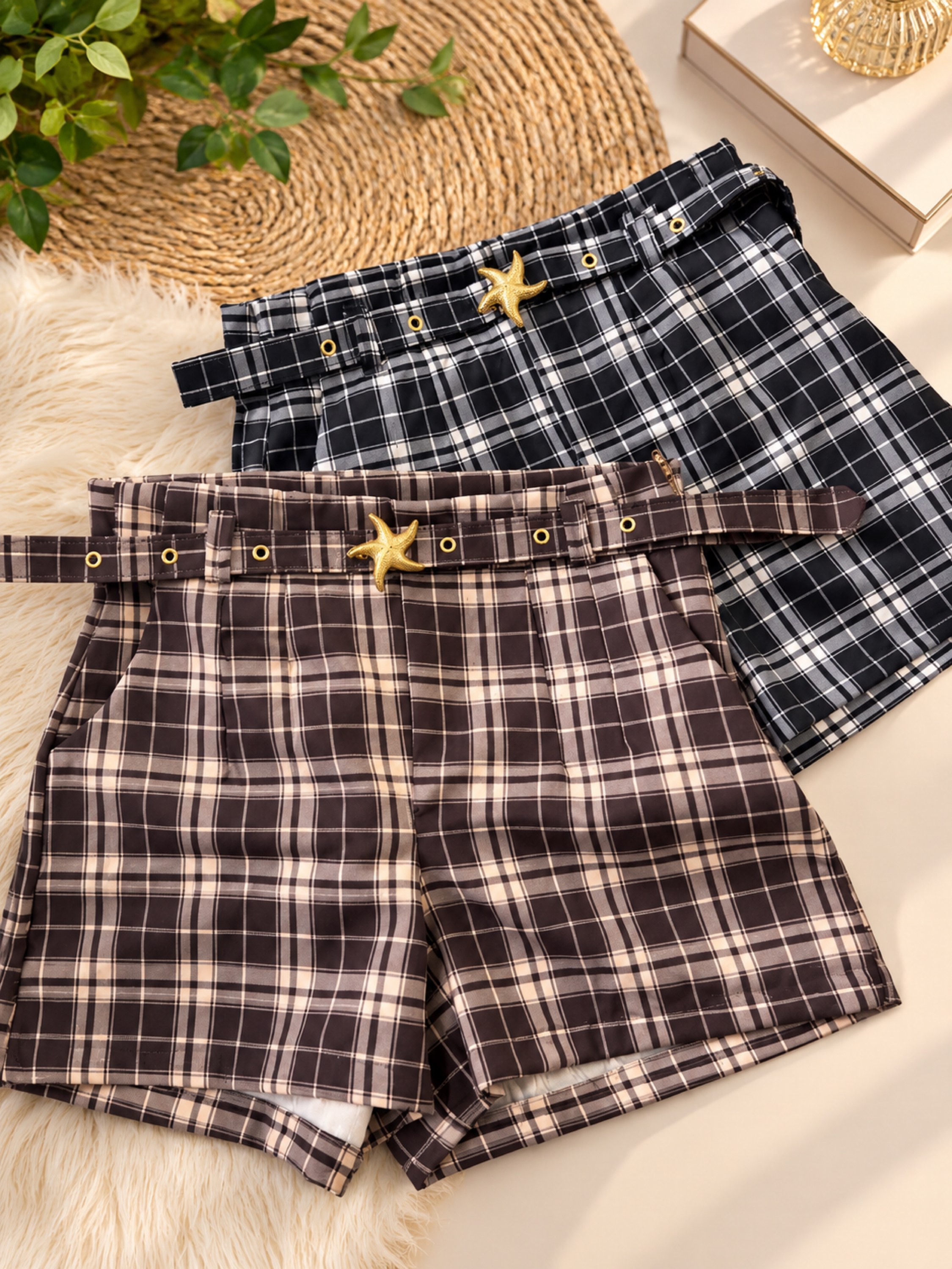 Short xadrez cinto encapado alfaiataria premium