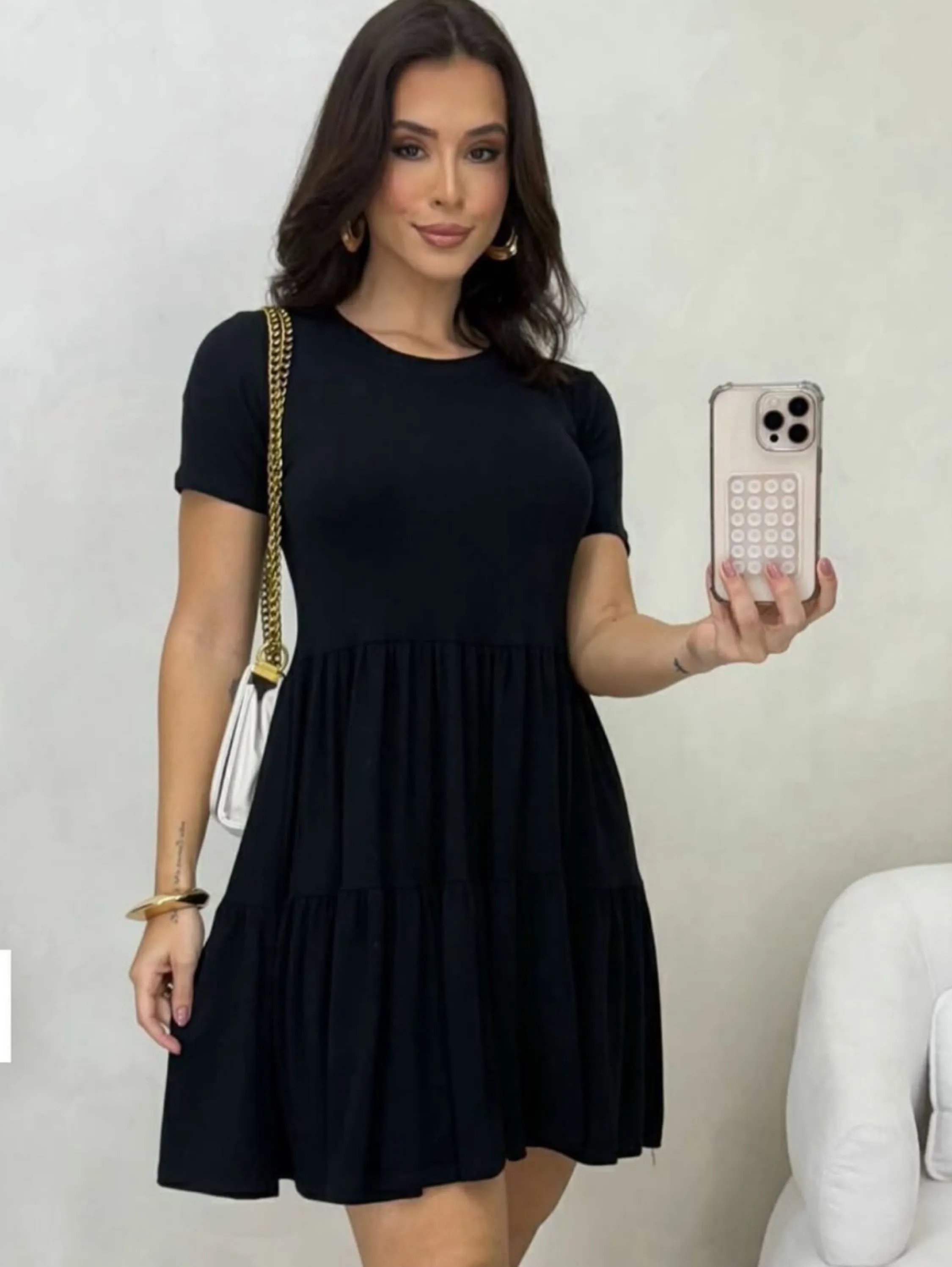 Vestido viscolycra babado curto
