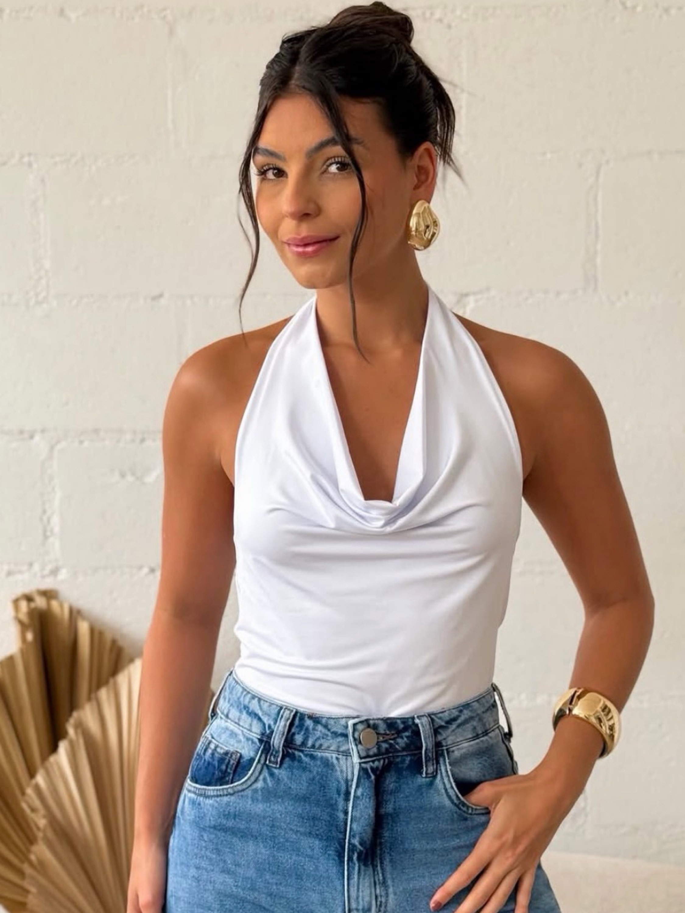 Blusa Croped frente única gola boba