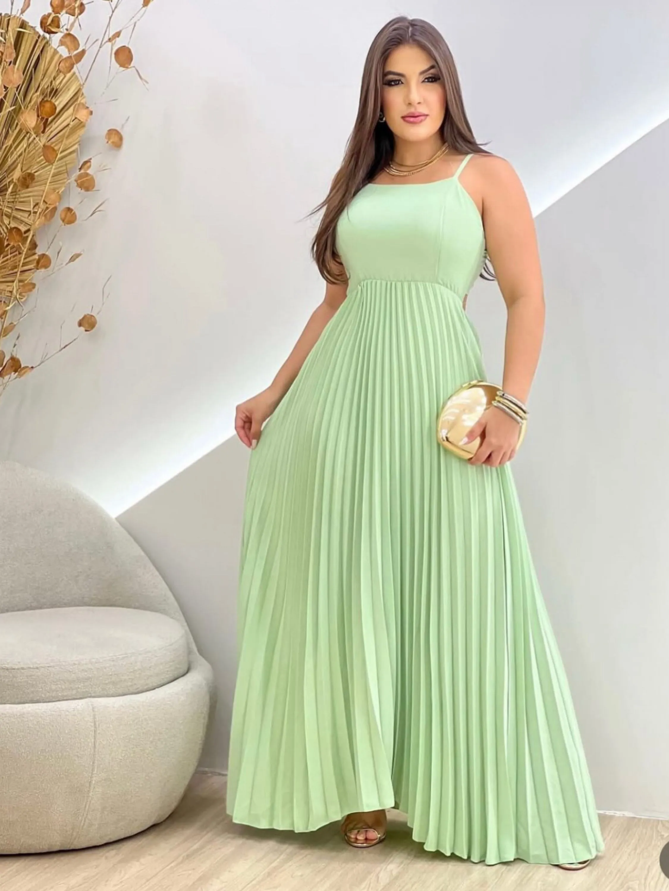 Vestido Longo Duna Plissado