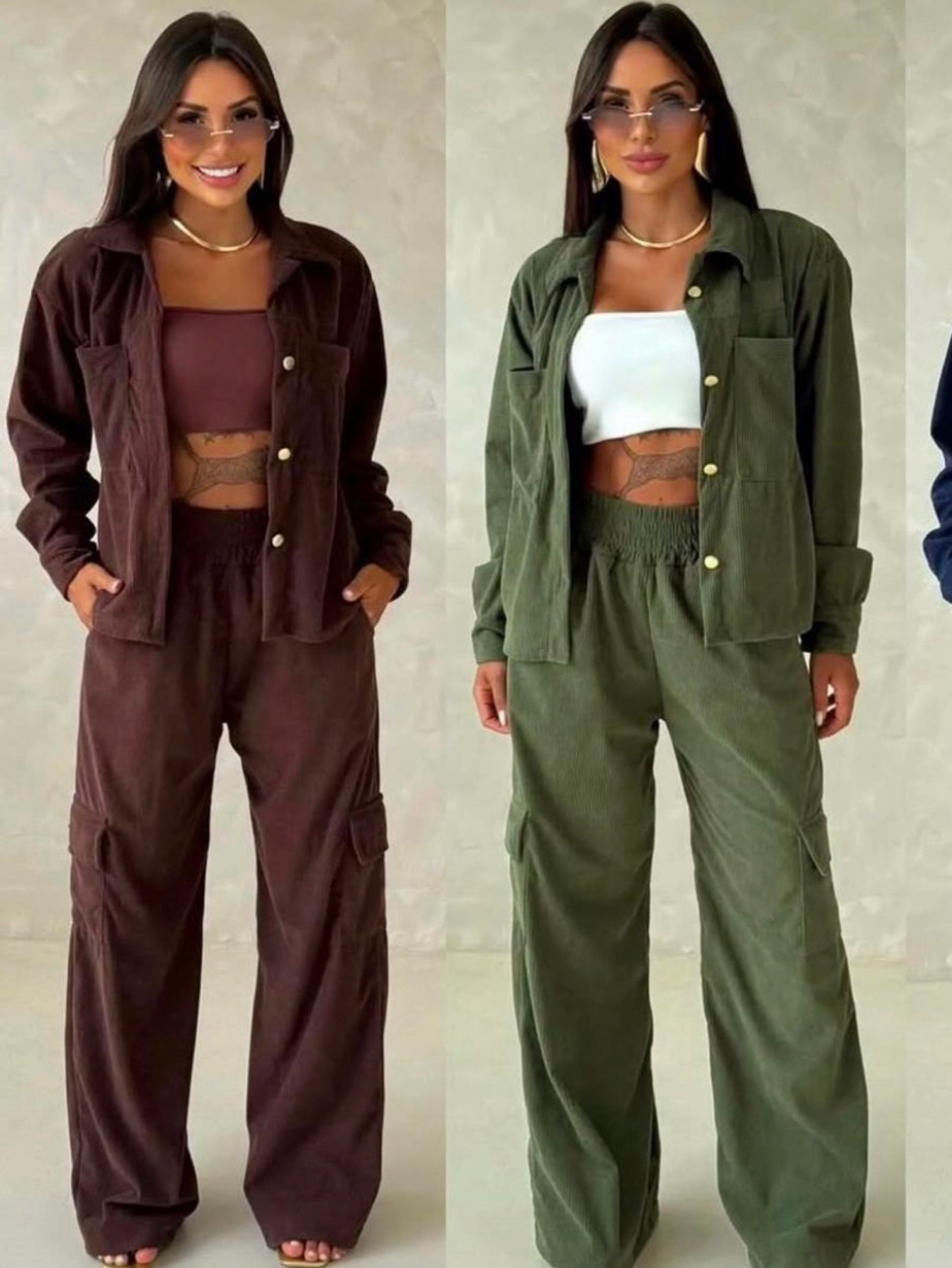 Conjunto Cotelê inverno Pantalona Cargo + Jaqueta