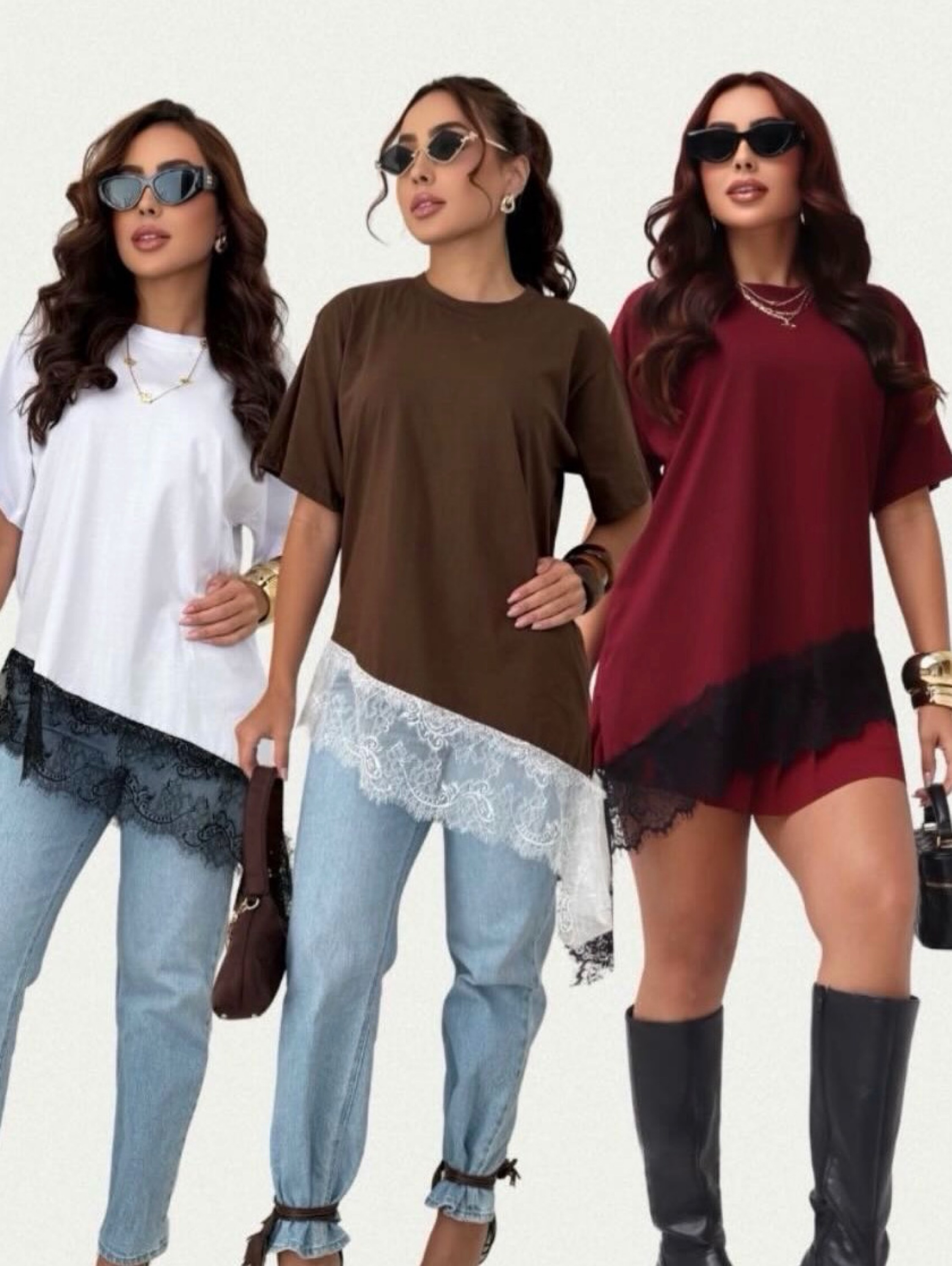 T-shirt Assimétrica com Renda outono/inverno