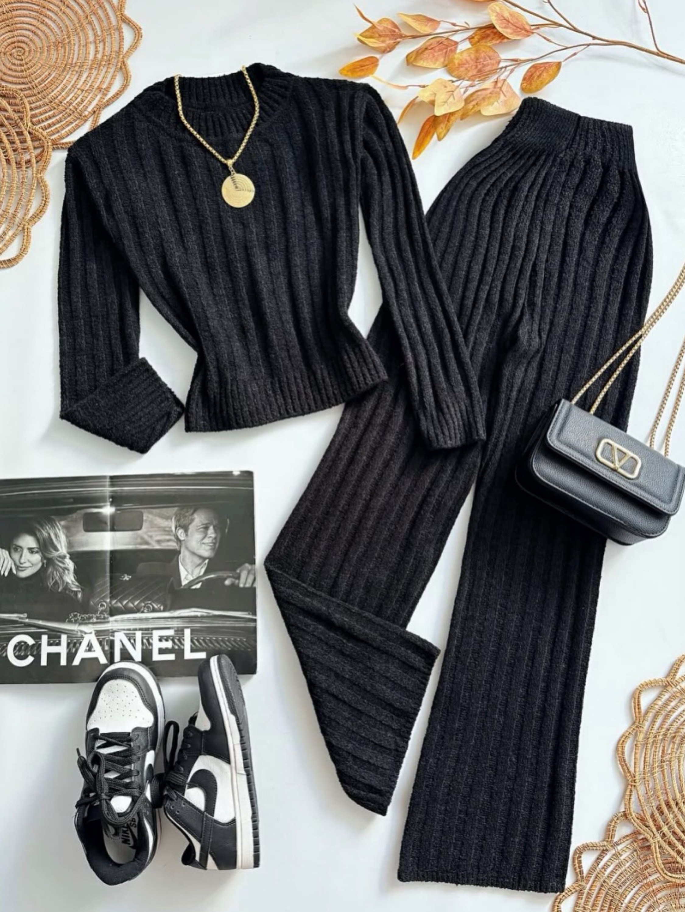 Conjunto Tricot mousse calça + blusa tecido bem encorpado