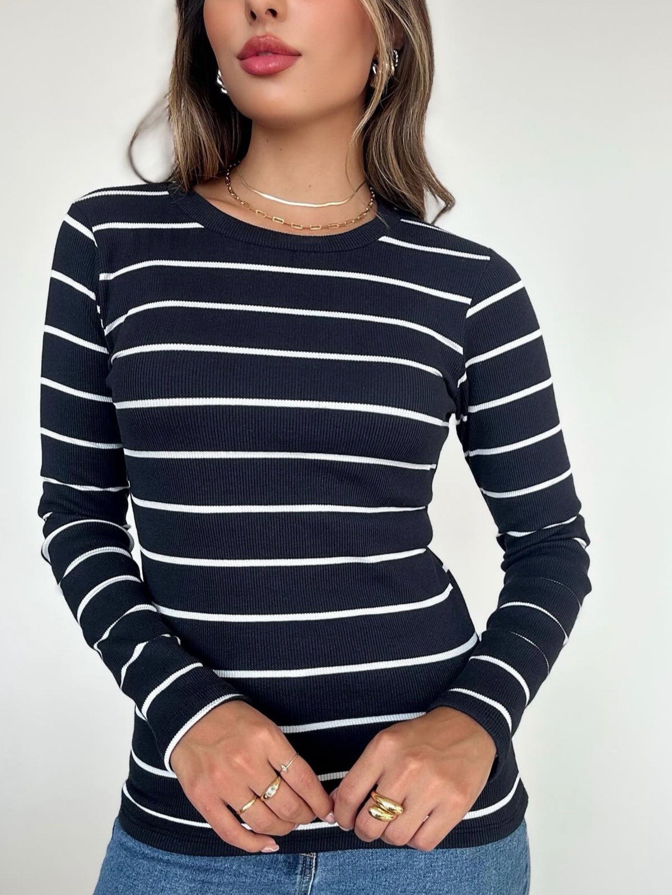 Blusa manga longa listrada LÍQUIDA INVERNO