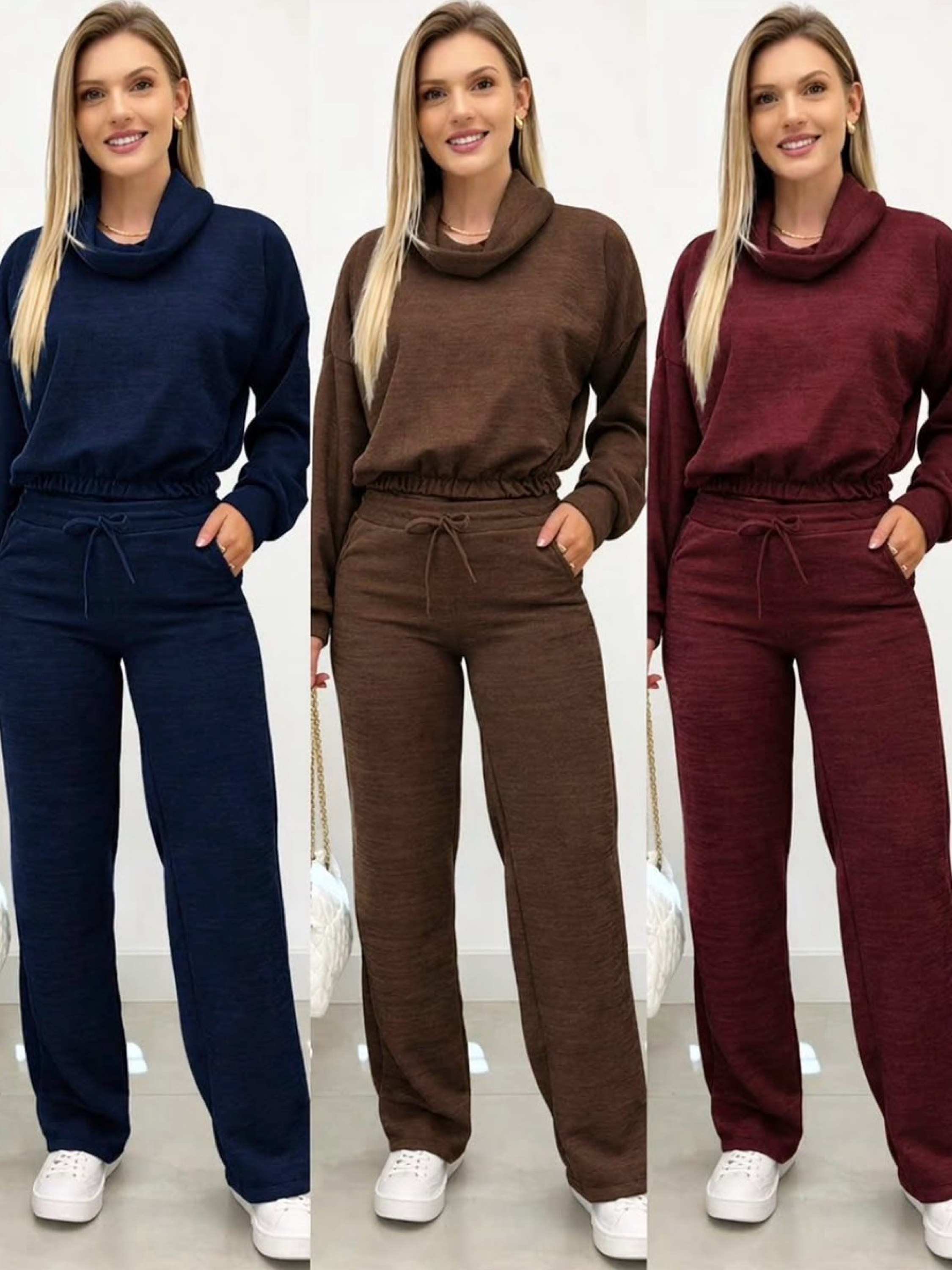 Conjunto Inverno Malha Rib Calça + Blusa de Gola