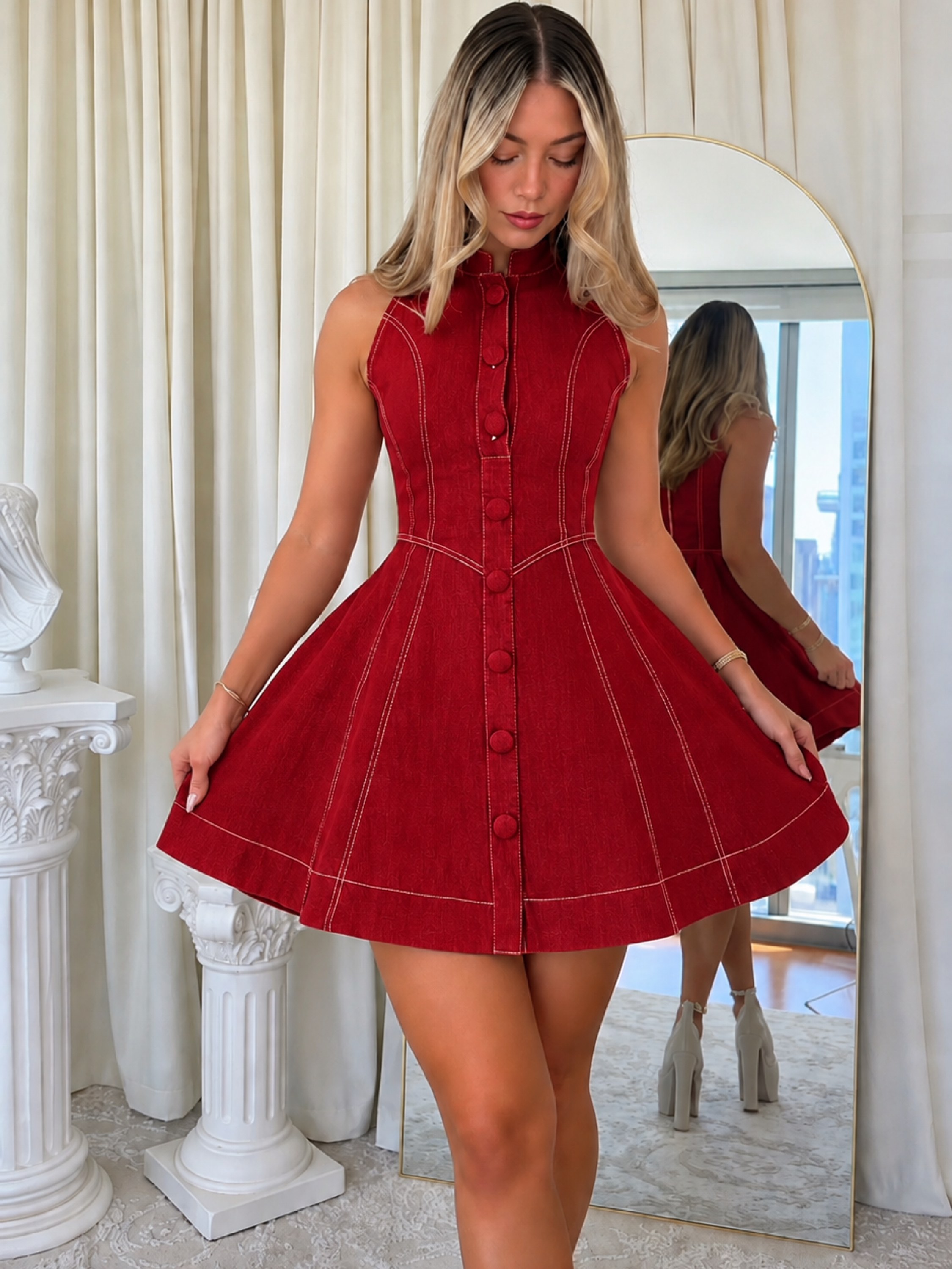 Vestido de botões rodado