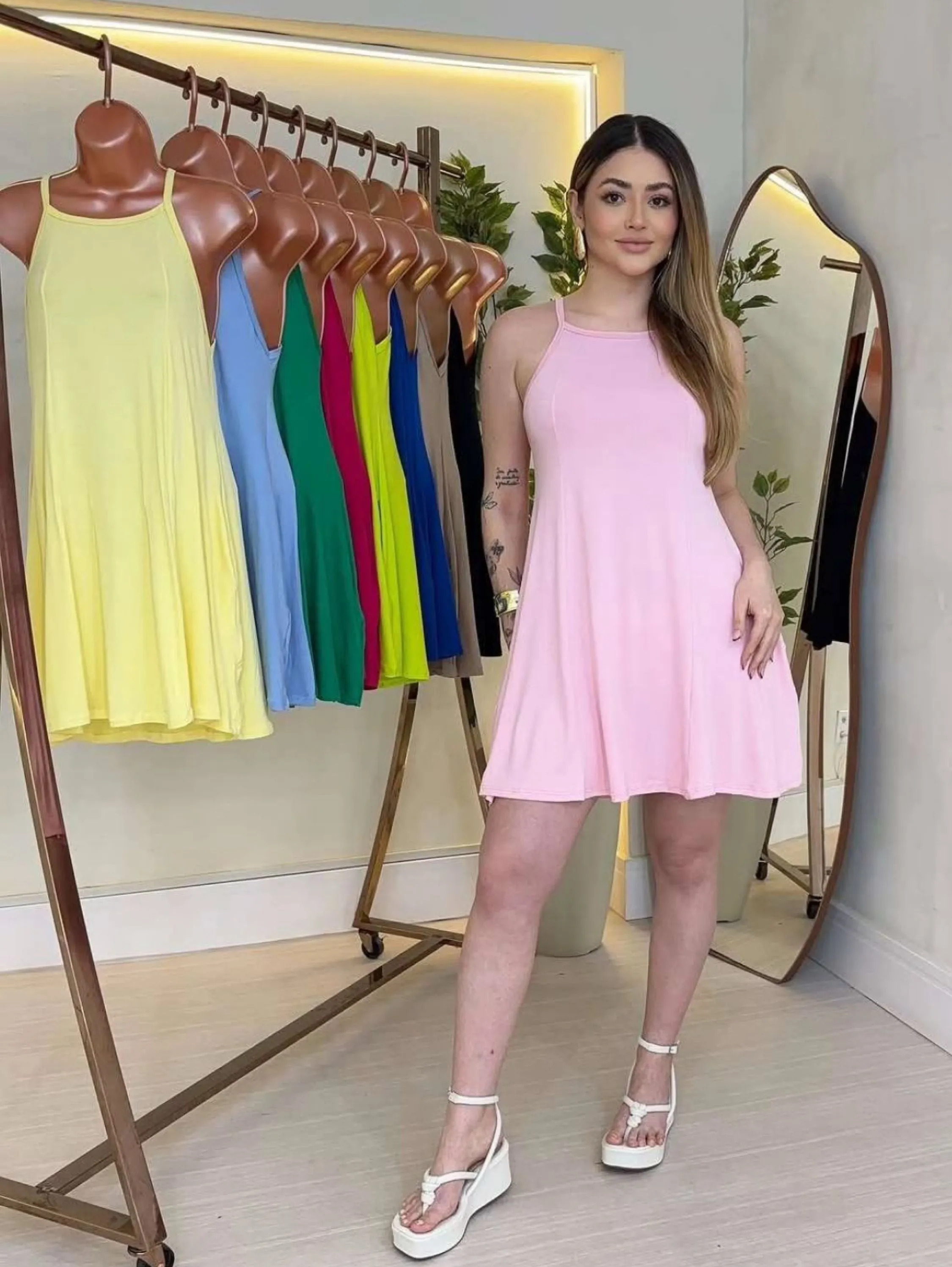Vestido Viscolycra Curto de Alça Moda Blogueira