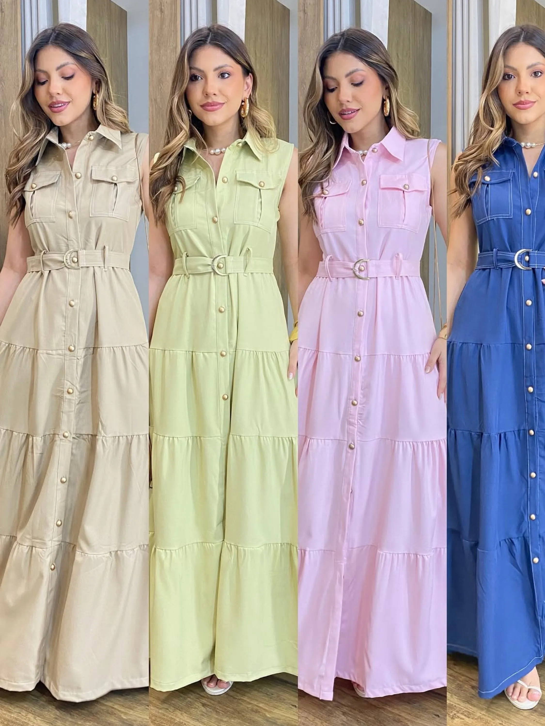 Vestido Longo com Botões tecido Marrant