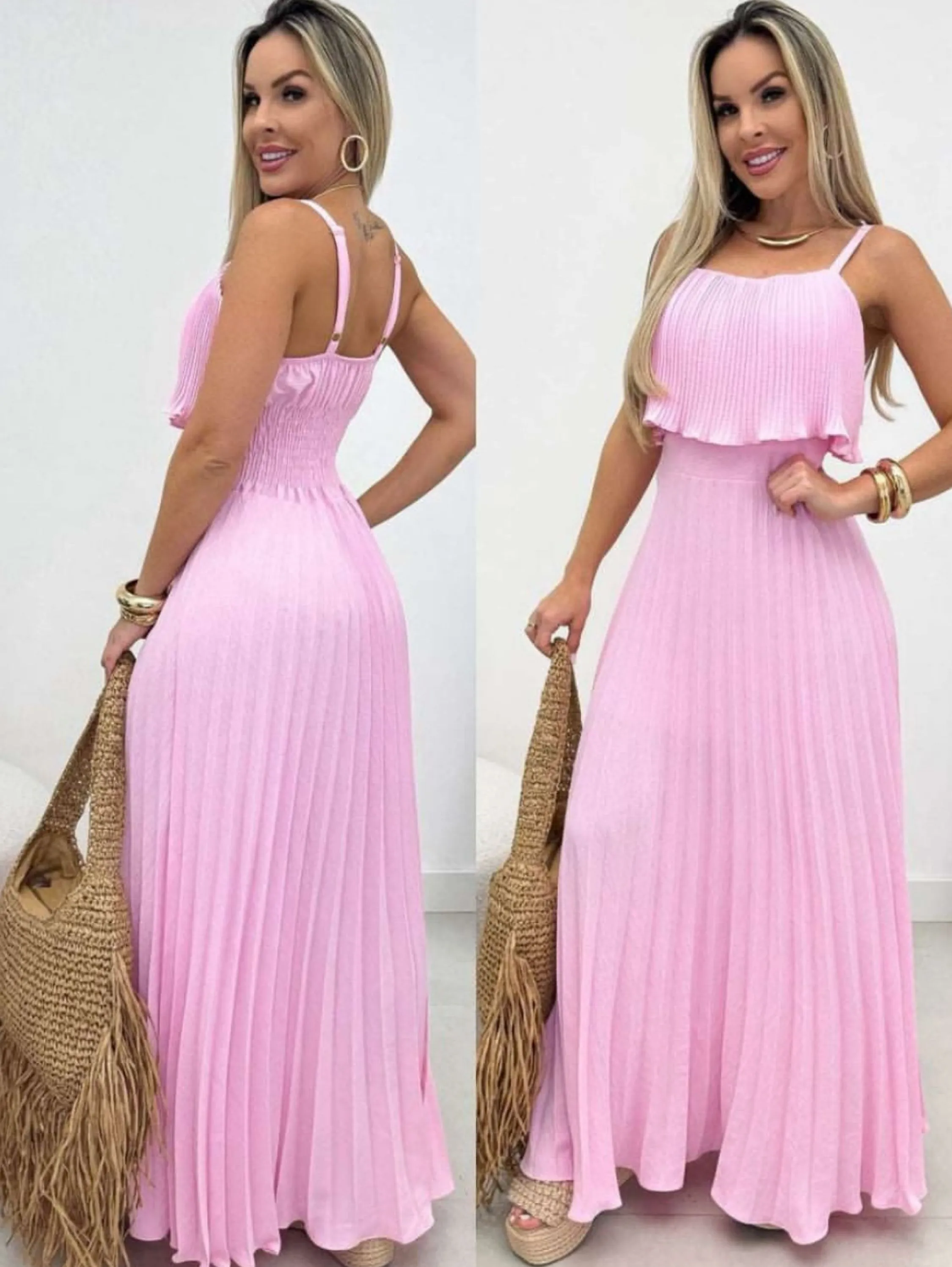 Vestido Longo Plissado com Bojo Tendência Verão