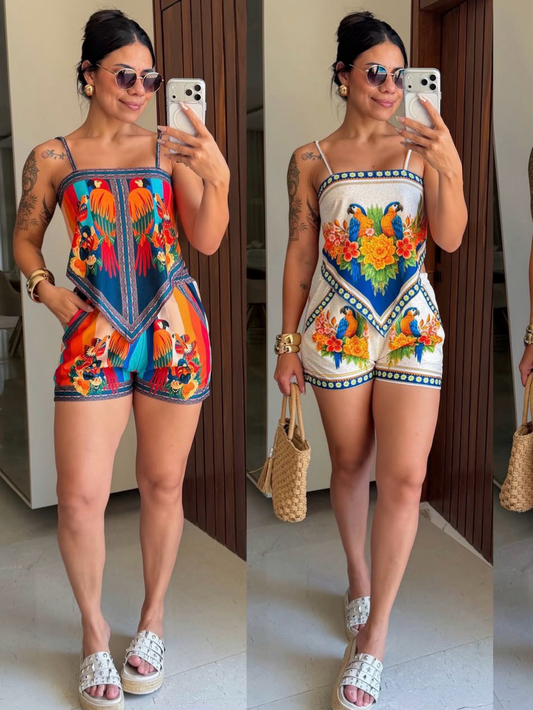 Conjunto Crepinho Short + Blusa lenço PRIMAVERA VERÃO