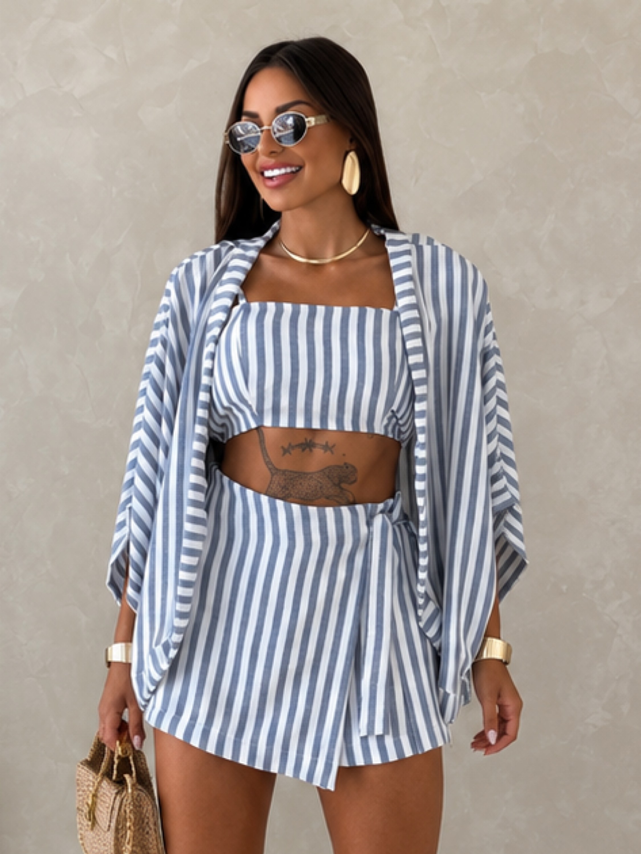 Conjunto 3 peças listrado COLEÇÃO PRIMAVERA VERÃO