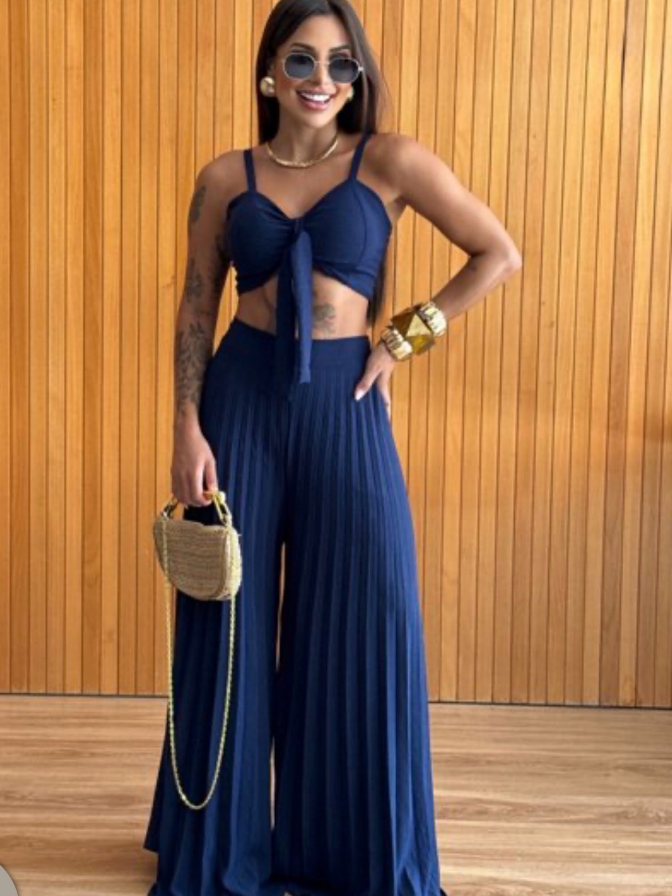 Conjunto Pantalona Plissada + Cropped