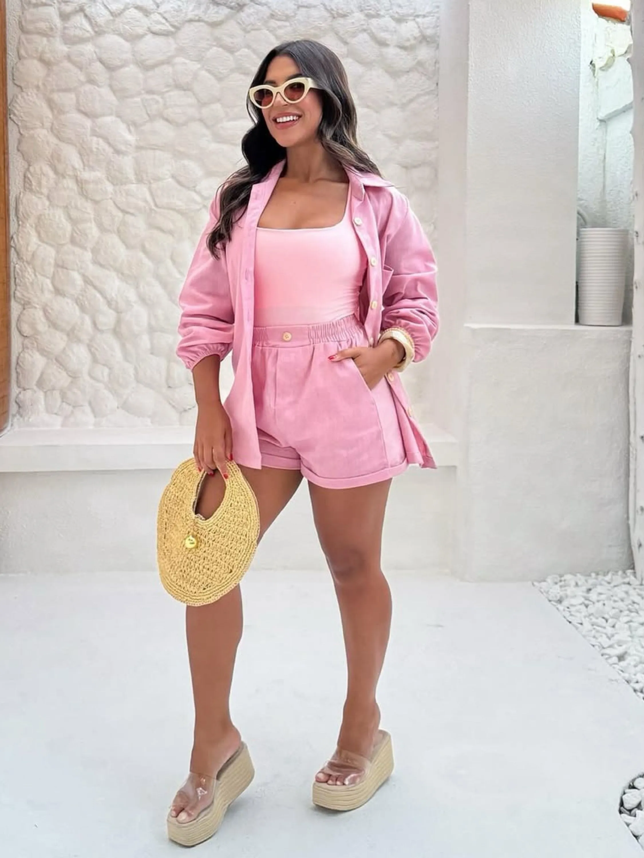 Conjunto Camisa manga longa + Short Linho