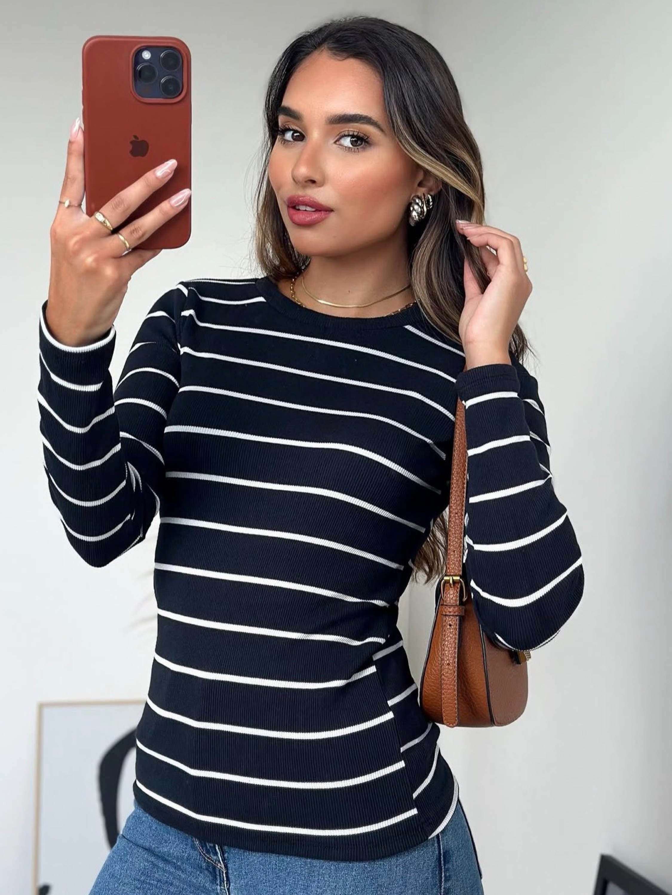Blusa listrada manga longa tendência inverno