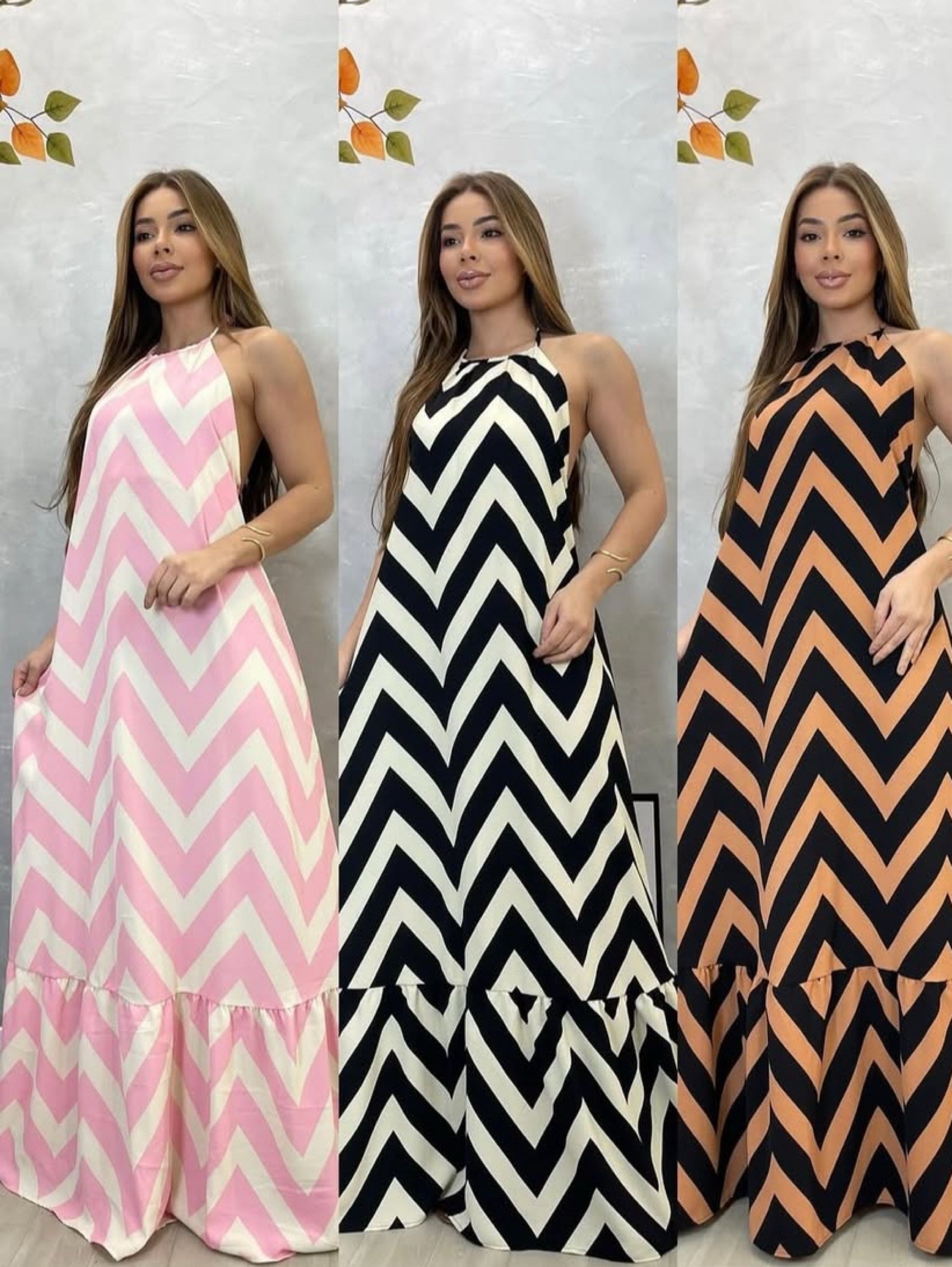 Vestido Longo com bojo zig zag