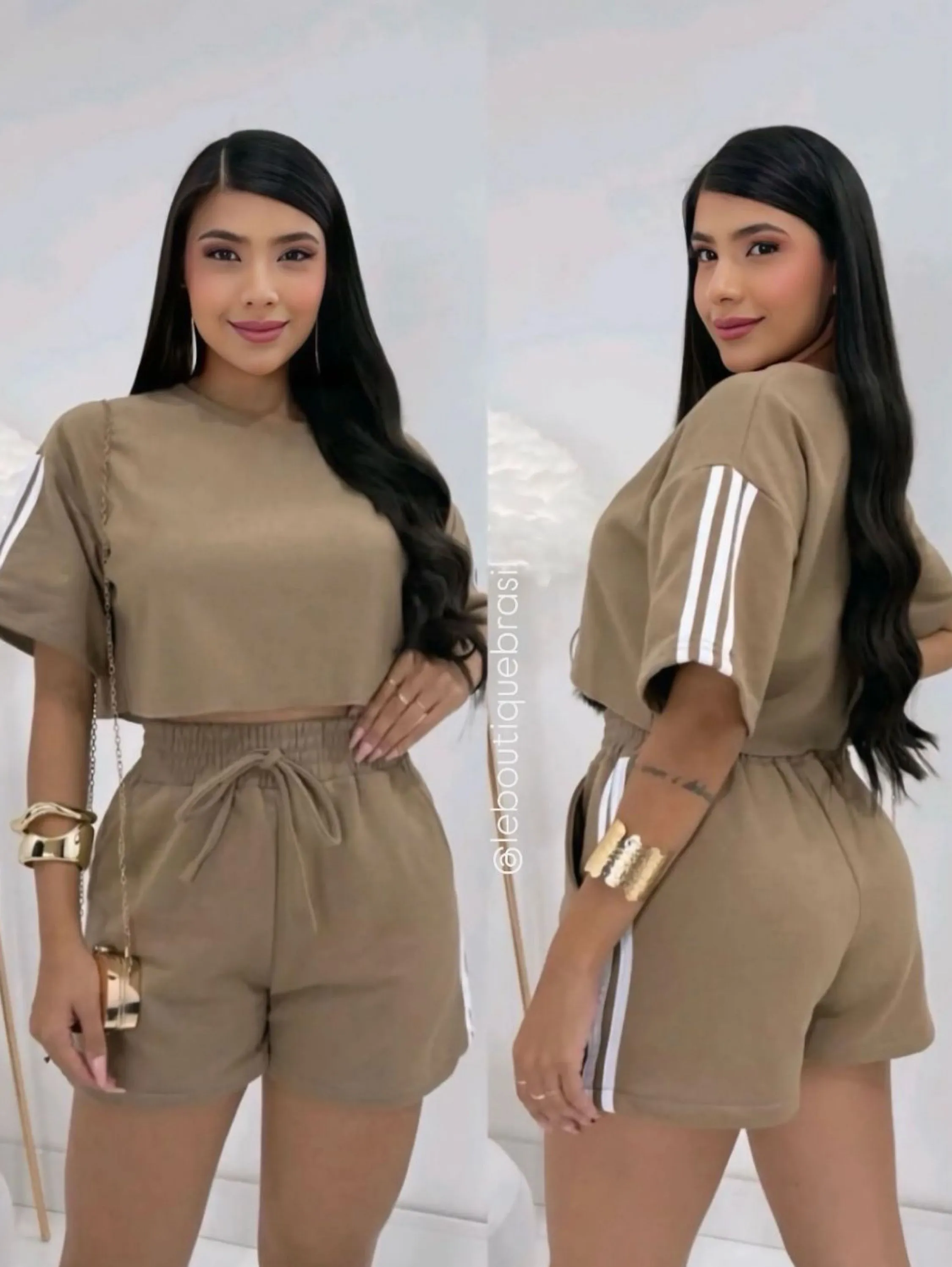 Conjunto Moletinho Short + Croped Listra lateral