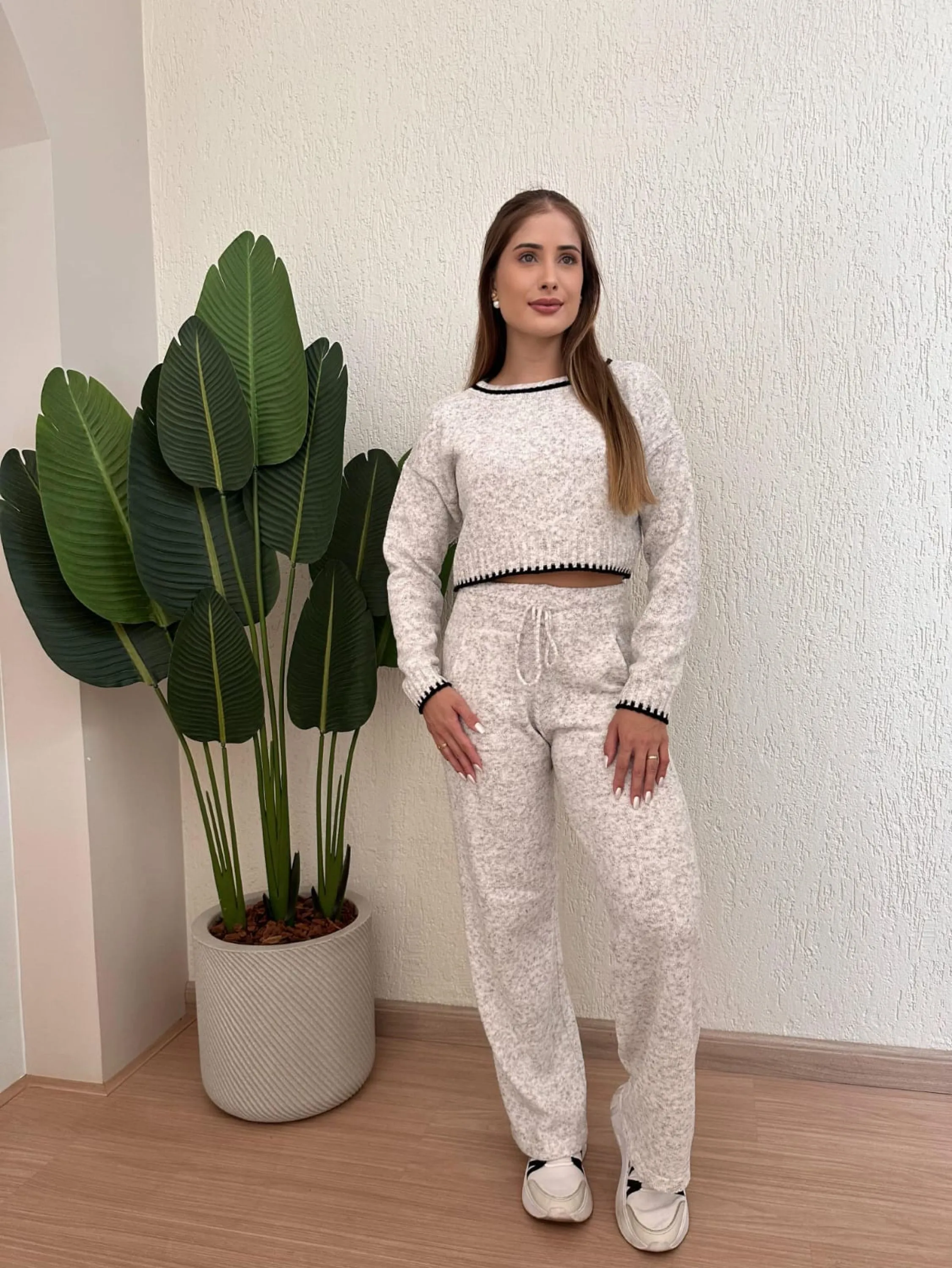 Conjunto cropped+calça fio mousse look inverno