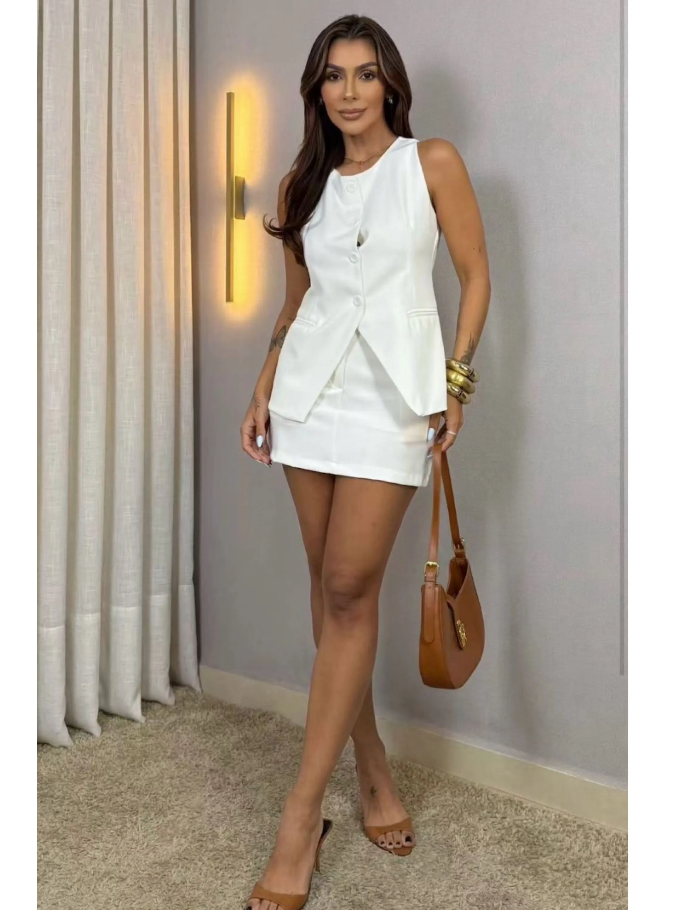 Conjunto alfaiataria regata saia forrada look verão