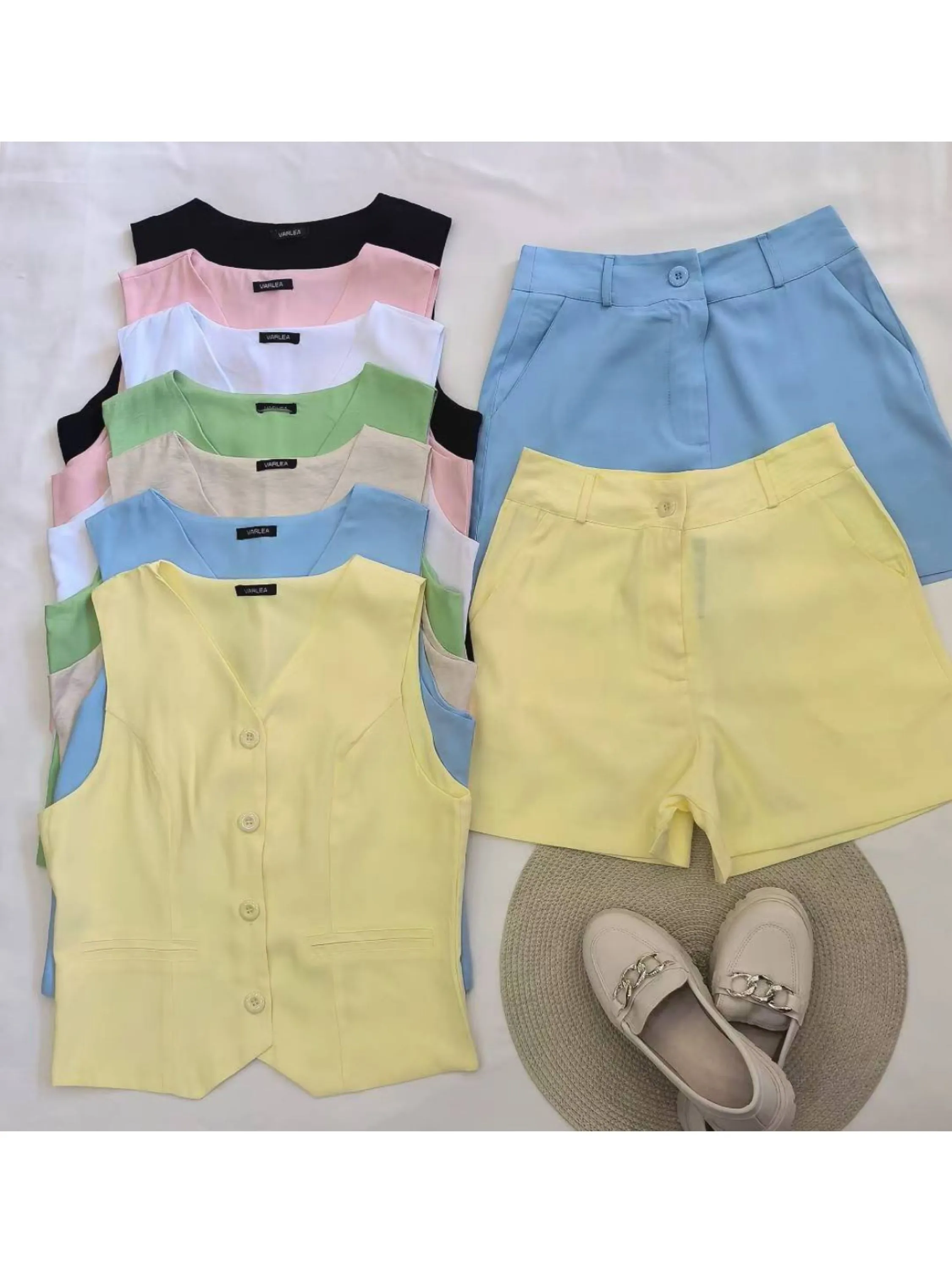 Conjunto tecido marrant colete➕short look verão
