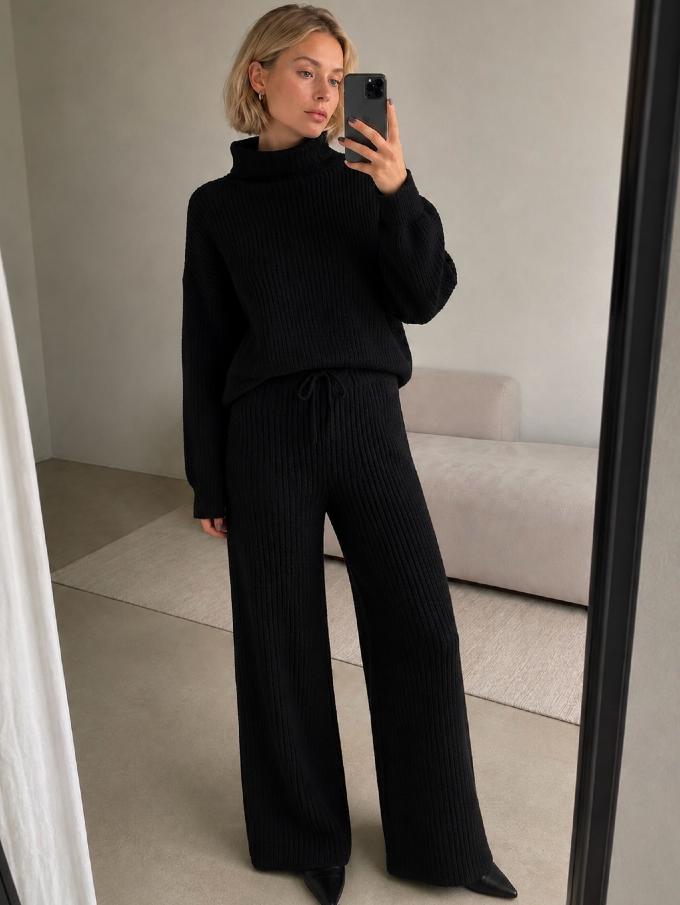Conjunto Feminino em Tricô Mousse Gola Alta