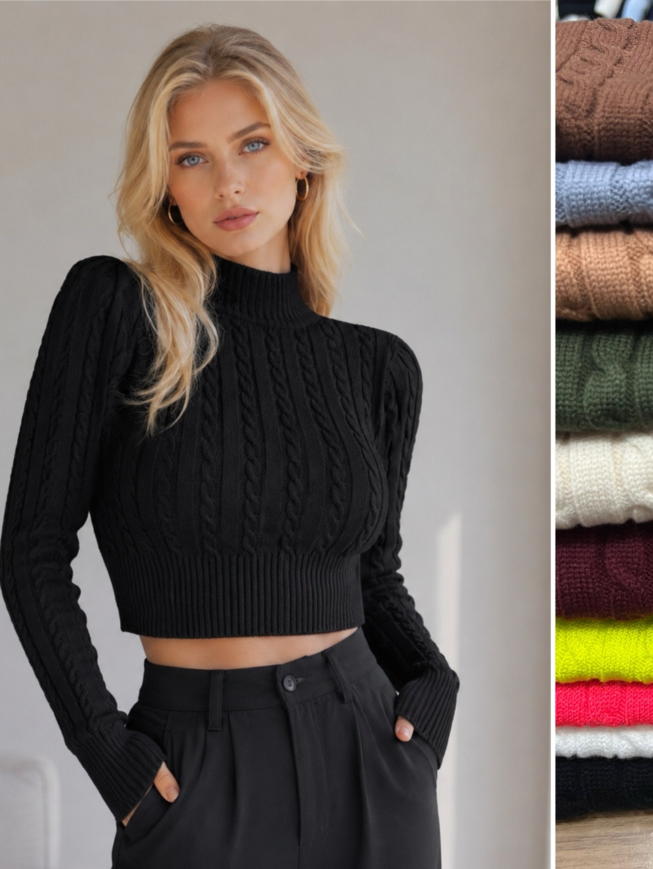 Cropped de Tricô modal Trançado Feminina