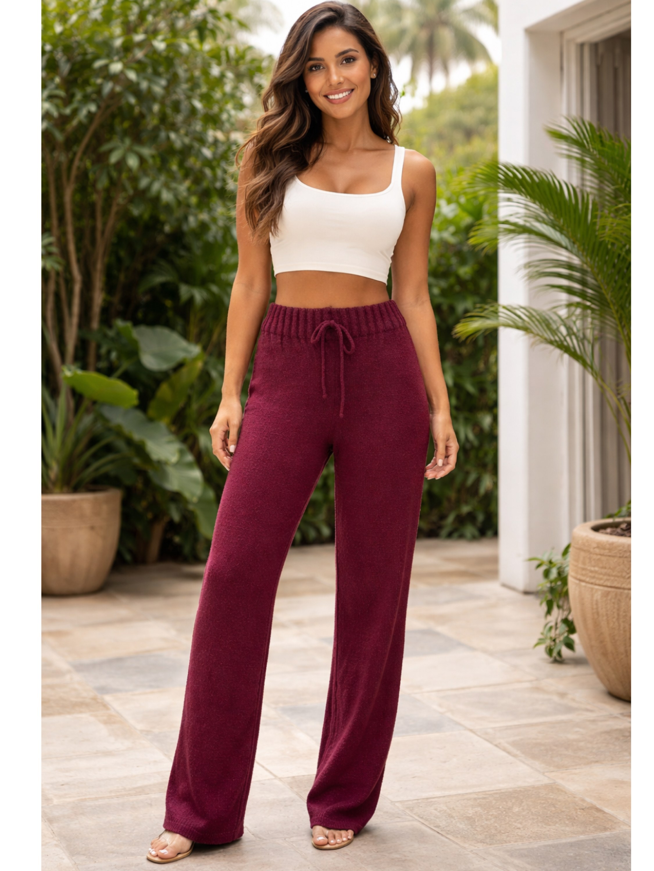 Calça pantalona Tricô Mousse Conforto e Elegância Atemporal