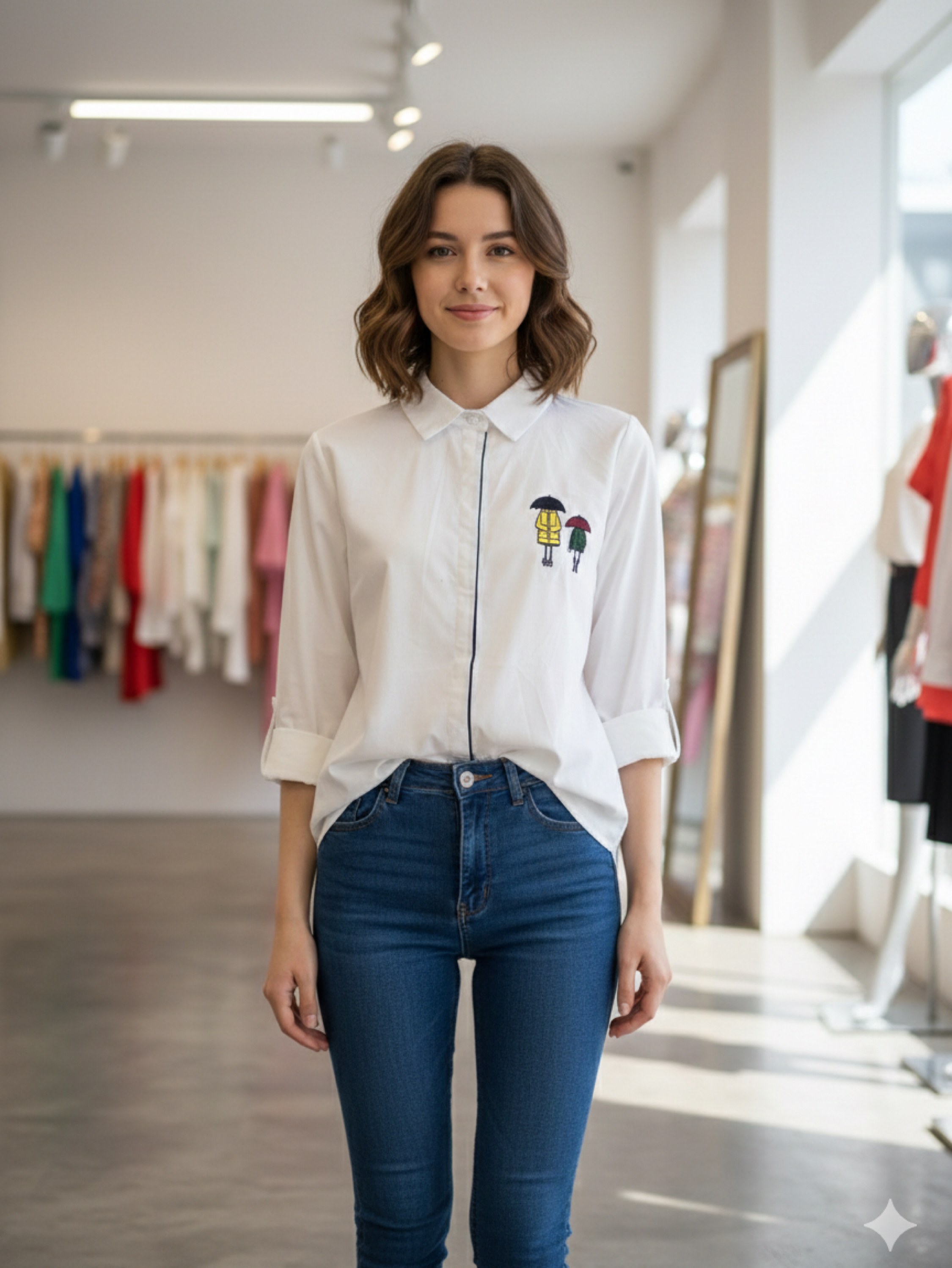 Camisa Bordada de Estilo Minimalista