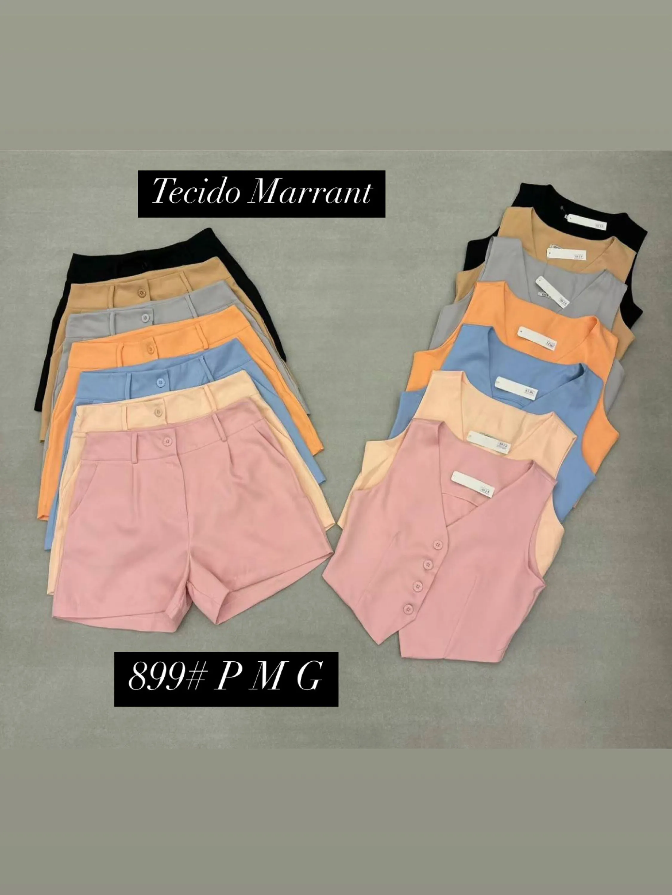 Conjunto tecido marrant colete short look verão