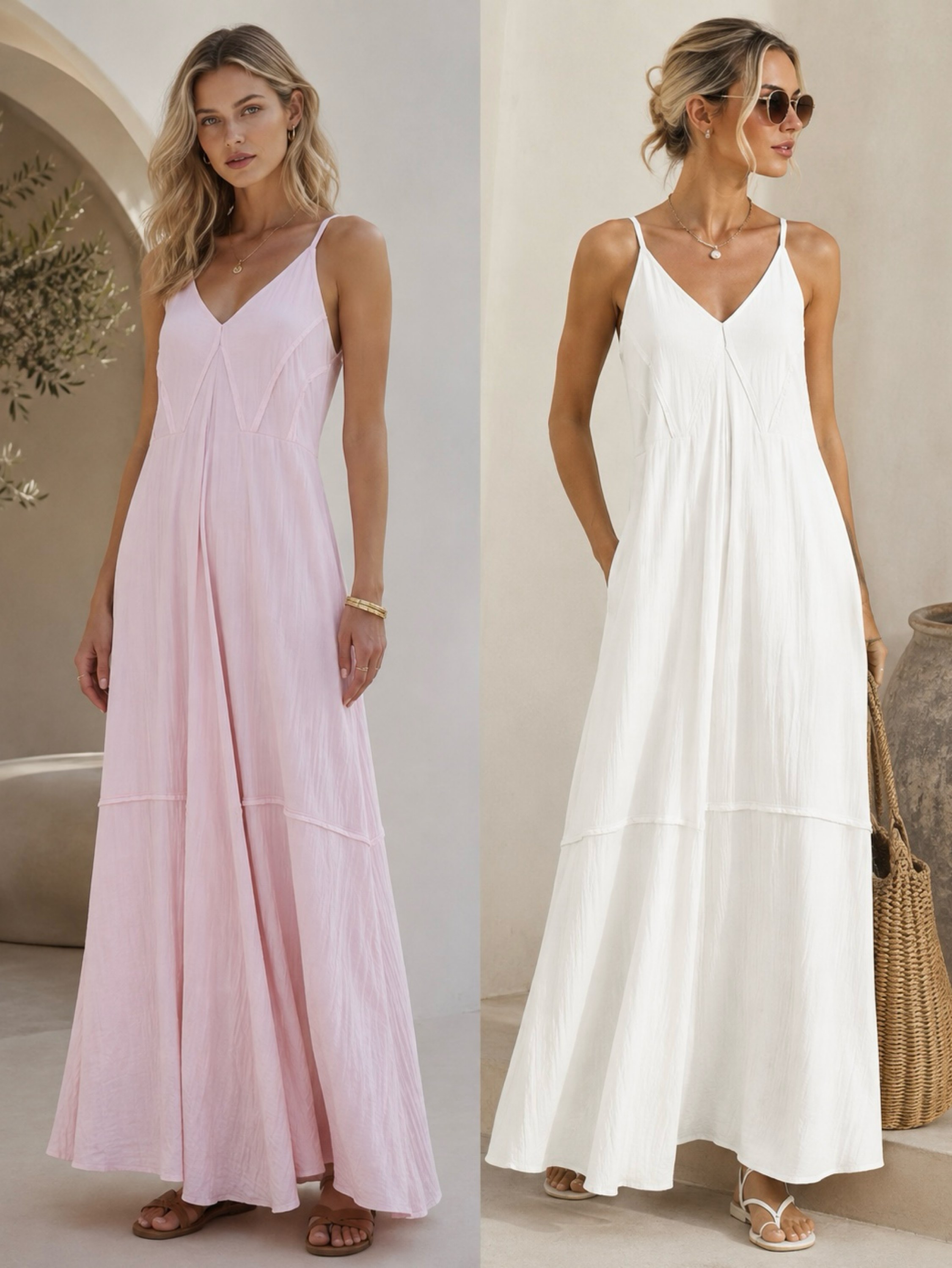 Vestido Longo forrado de Alças com Decote V