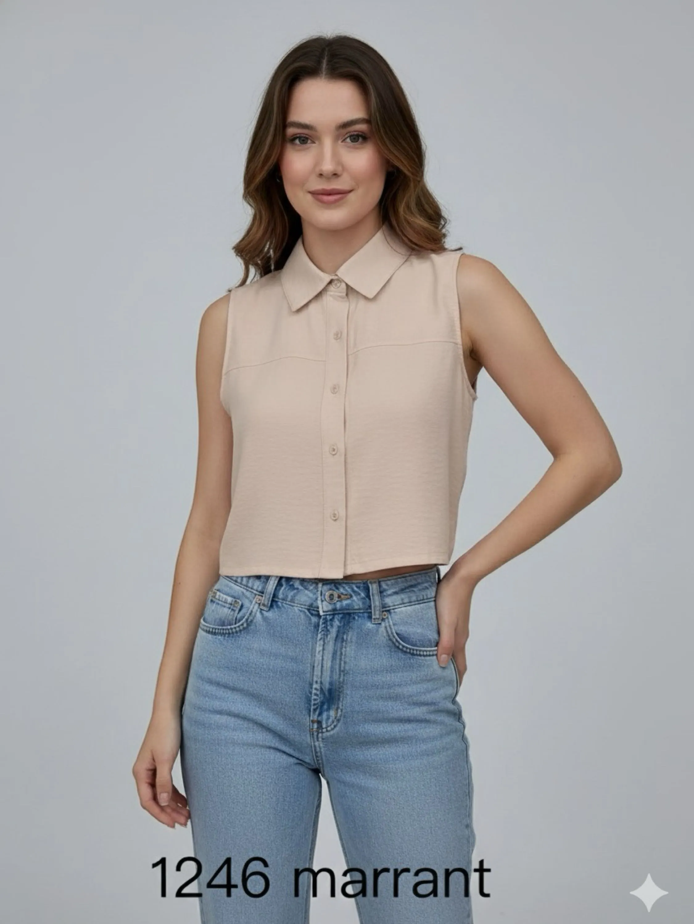 Cropped com gola tecido marrant look verão