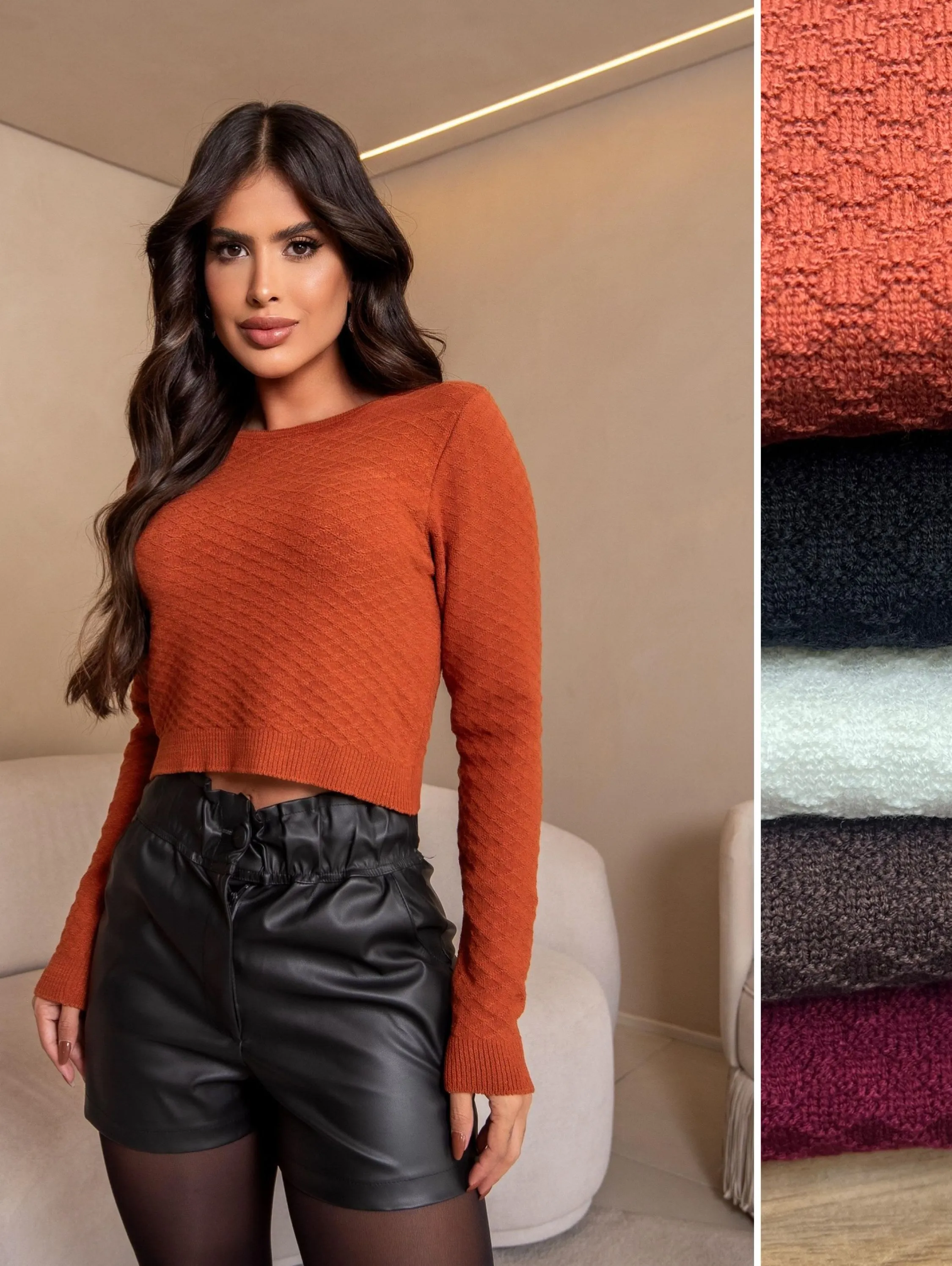 Cropped modal tricô fashion look inverno