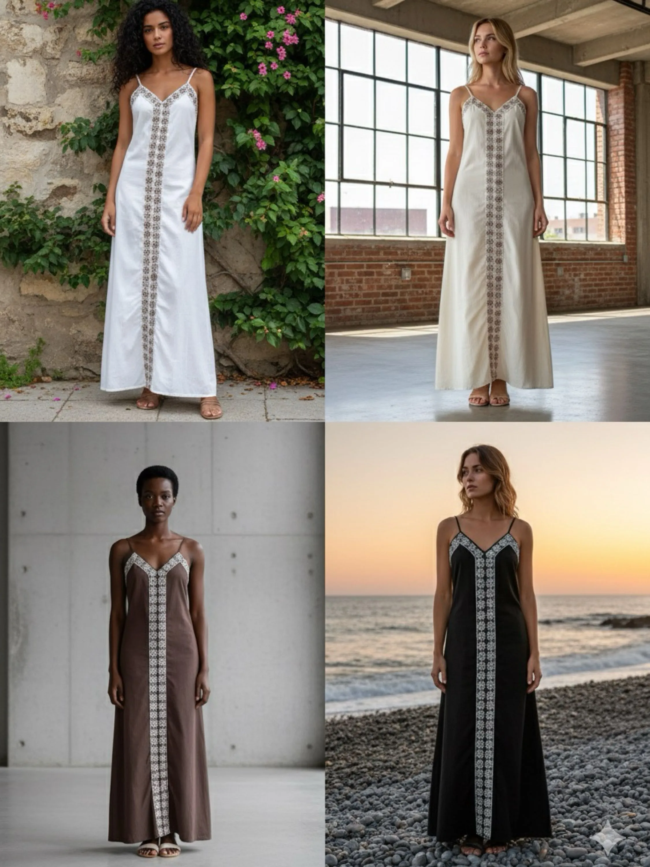 Vestido longo forrado com detalhes rendados chic