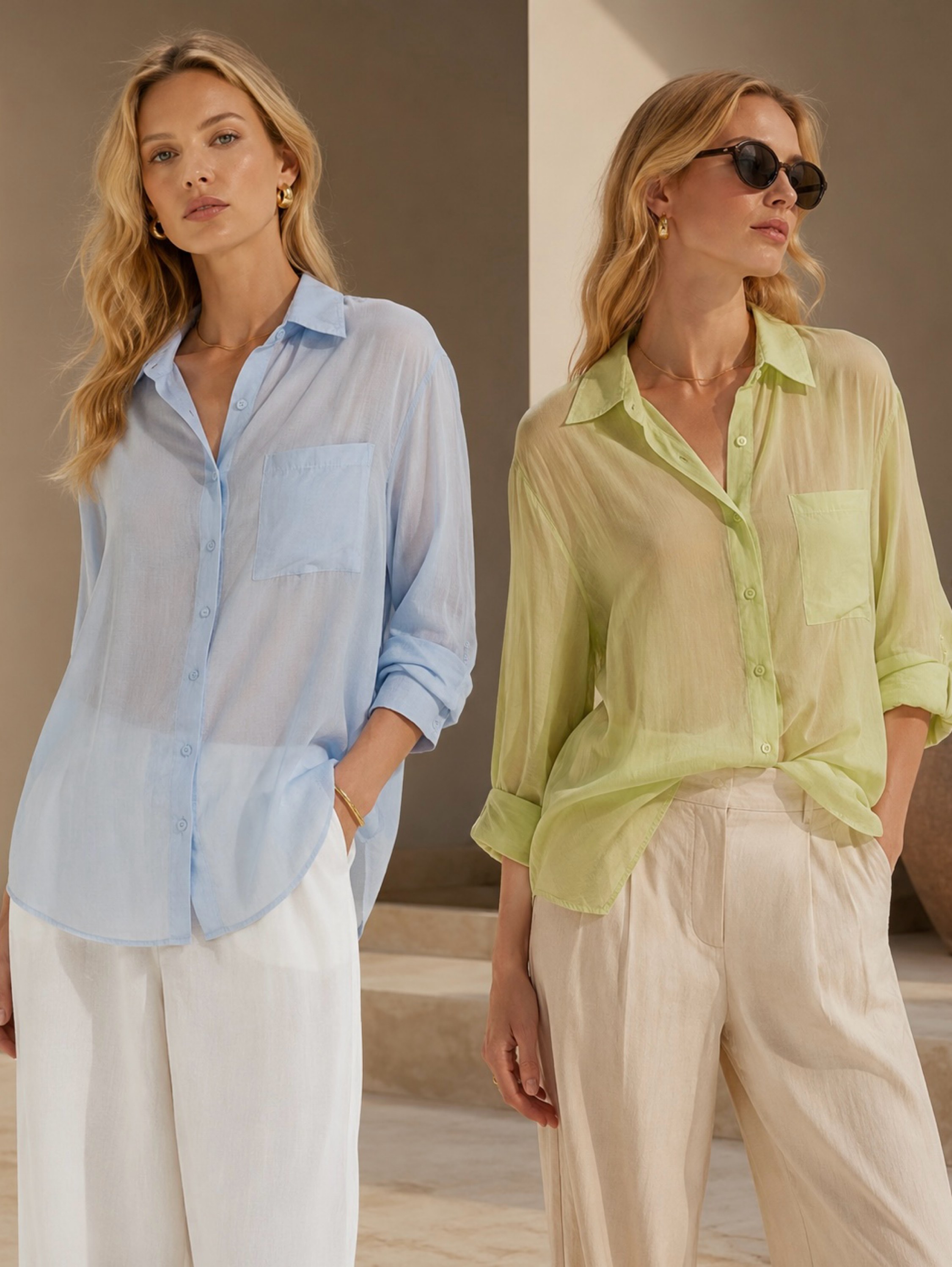 Camisa Feminina em Liocel Leve com Transparência e Textura