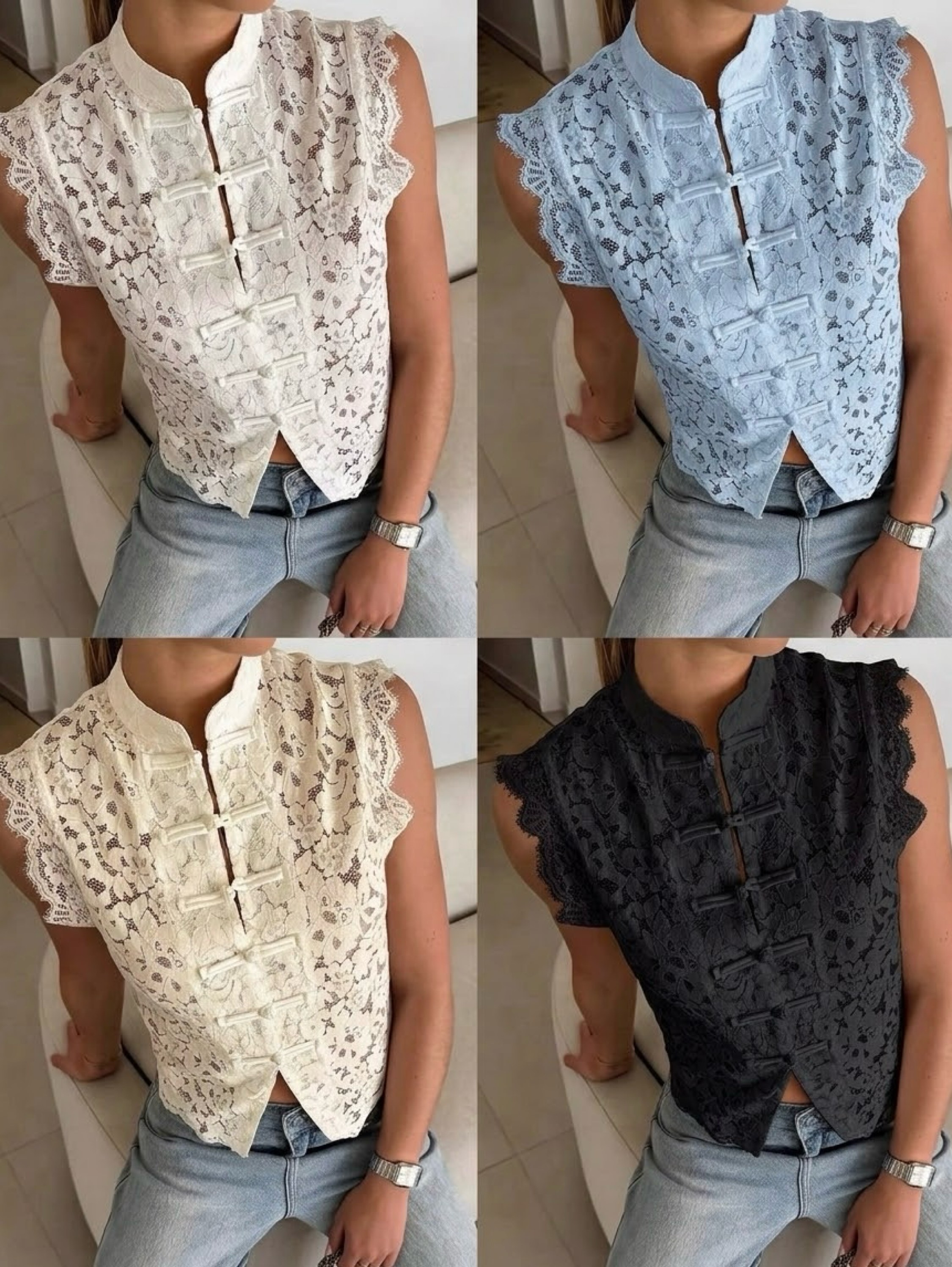 Blusa em renda com botões orientais