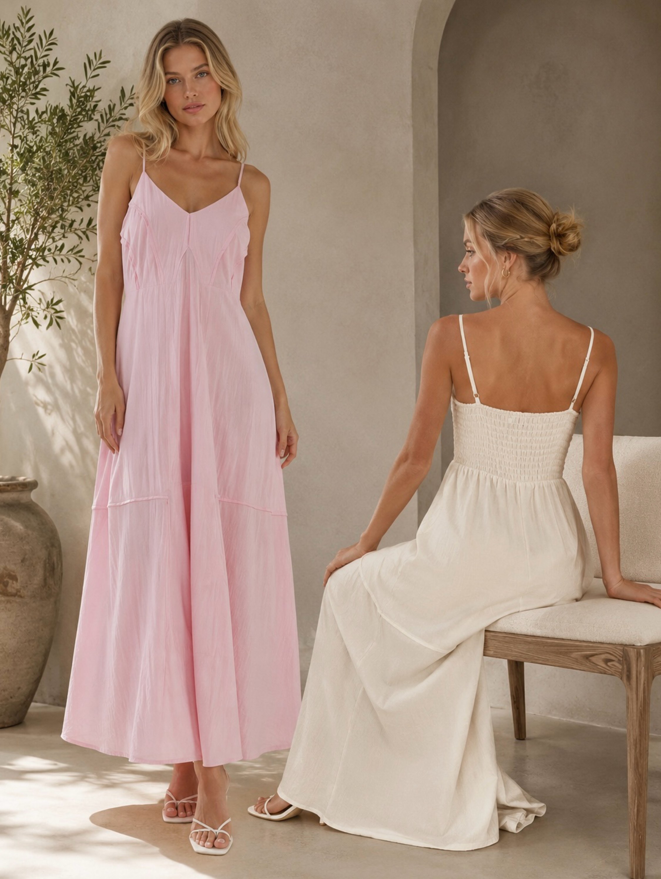 Vestido Longo forrado de Alças com Decote V