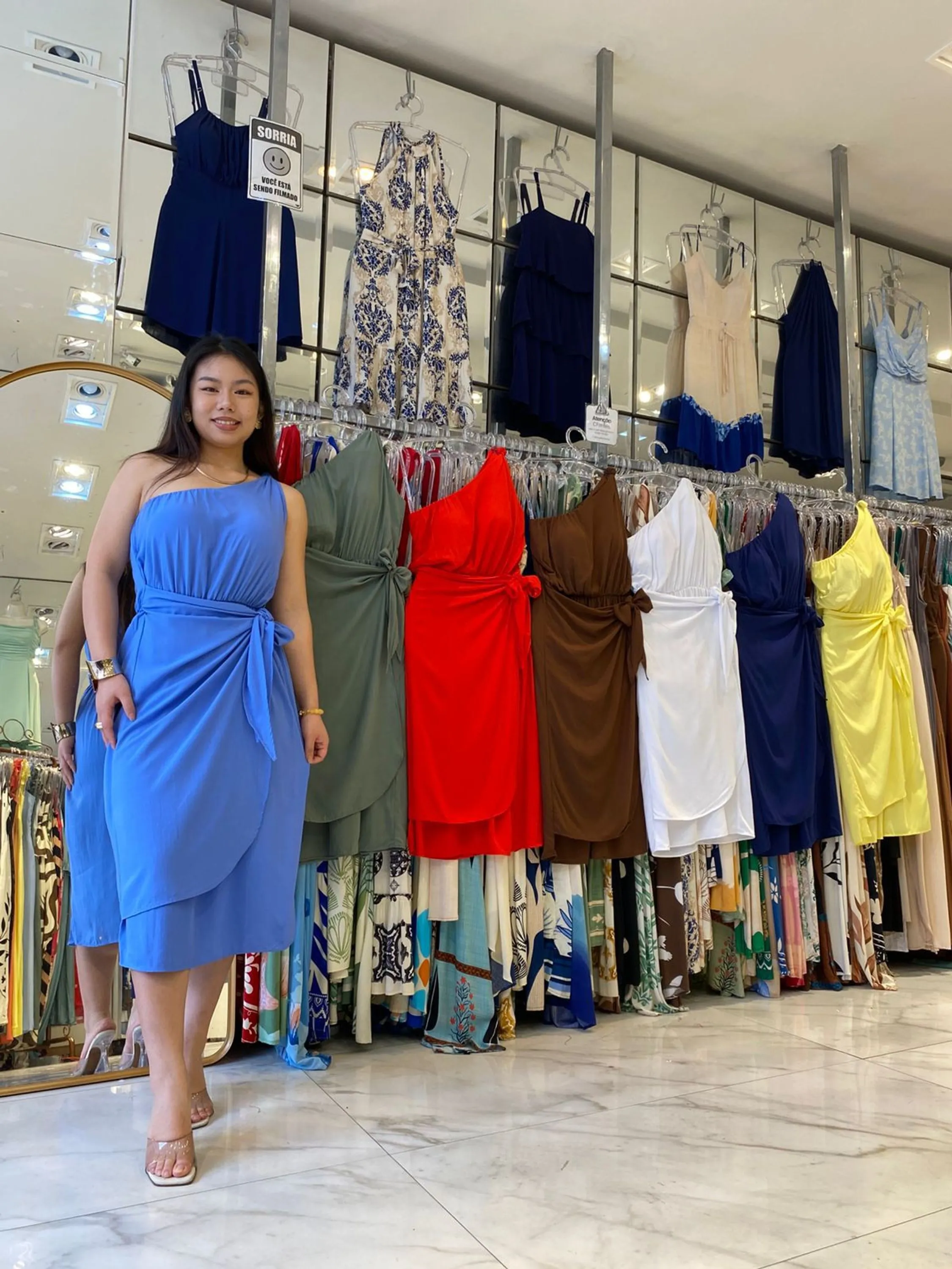 Vestido Midi Ombro Único Liso Transpassado Cod: 265