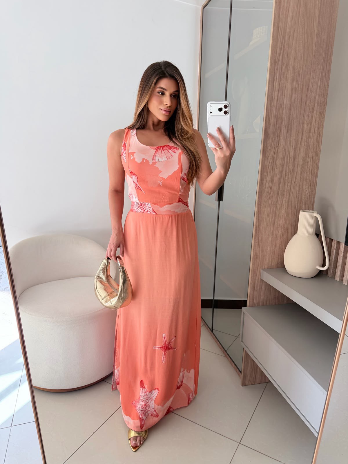 Vestido Longo Alça Larga Coral X057