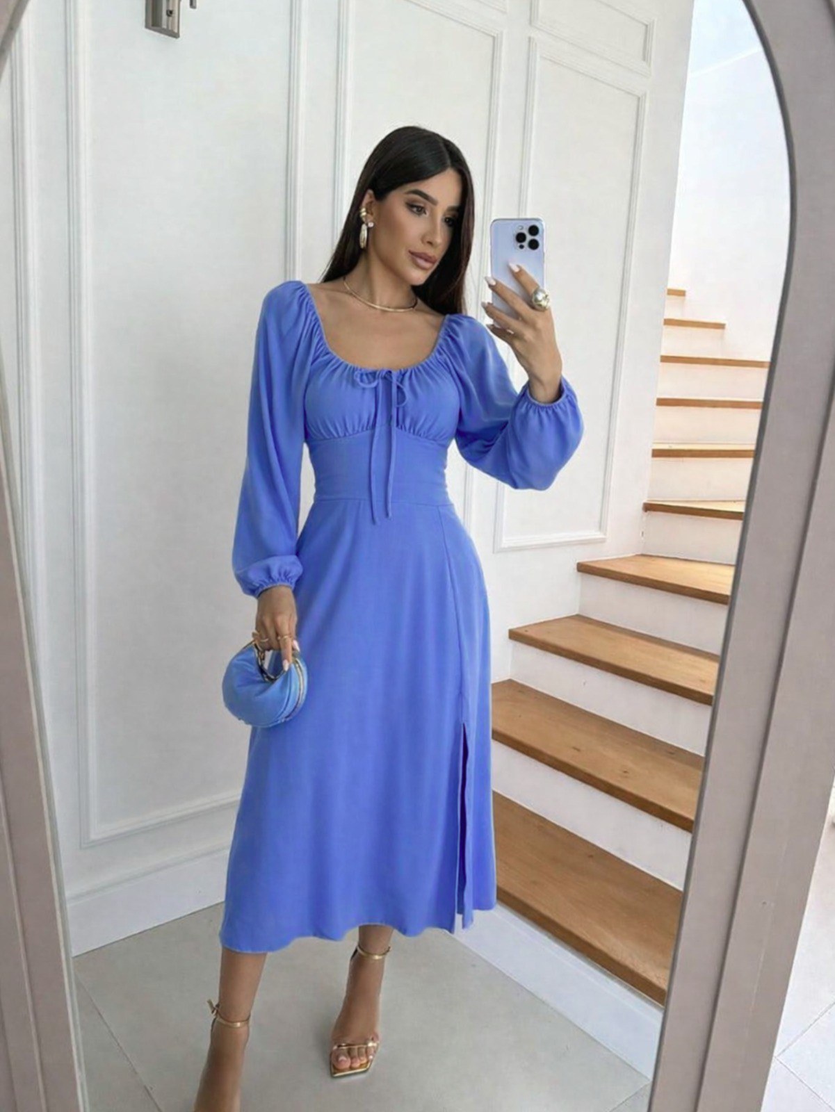 Vestido Camponesa Midi Manga Longa Cod: 246