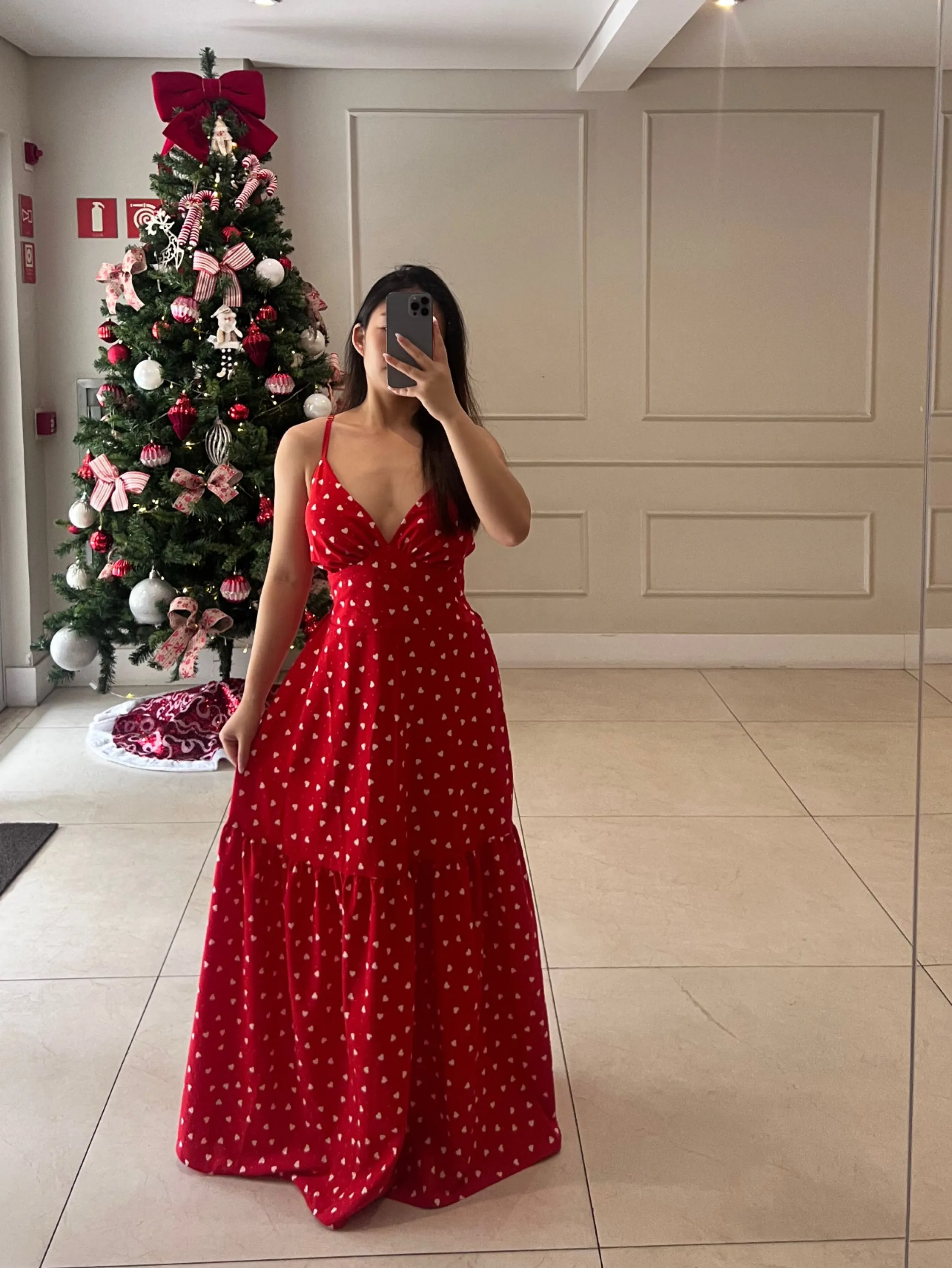 Vestido longo decote v elegante estampado 010 coração