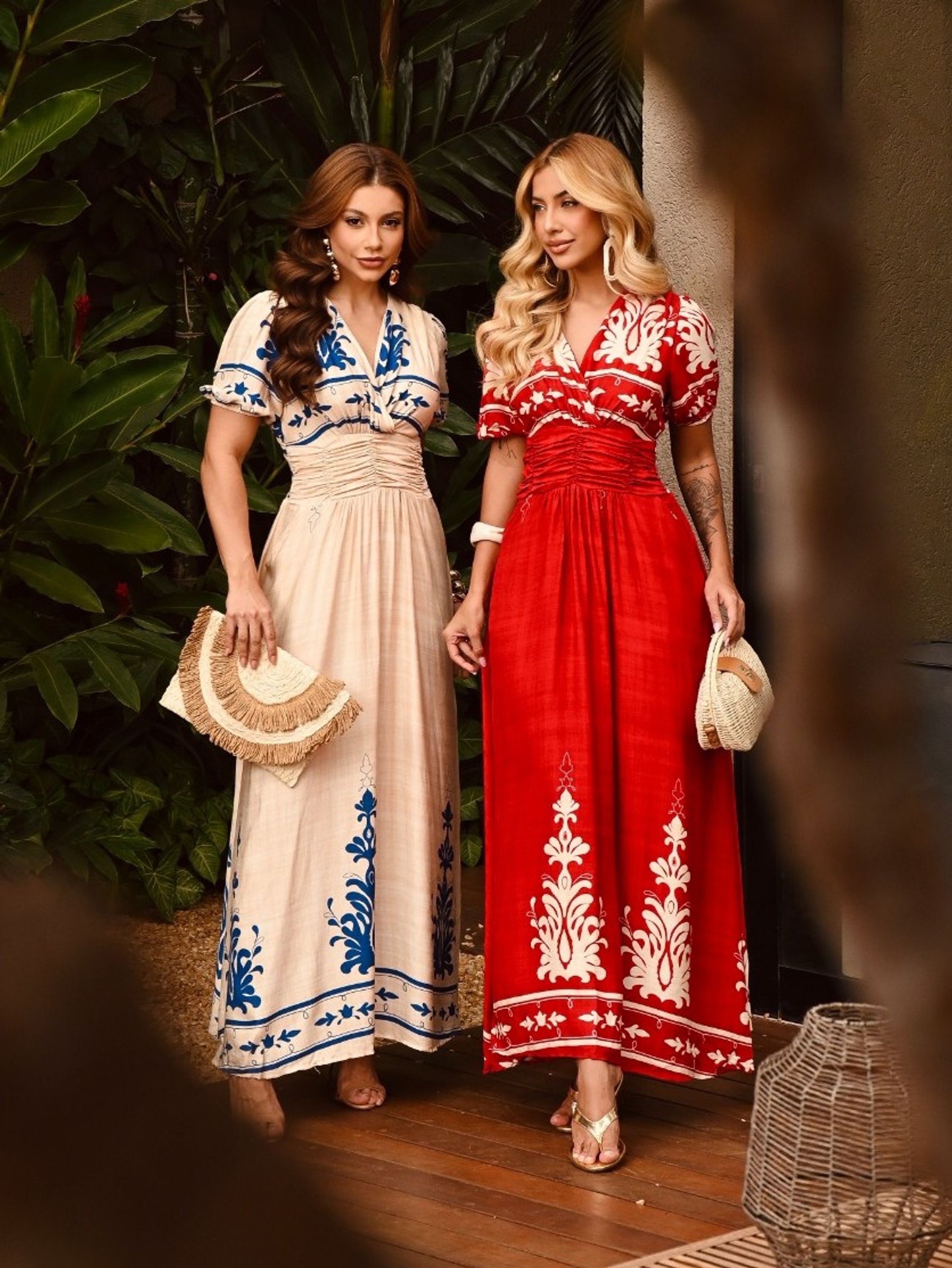 Vestido Longo Drapeado Manga Curta Estampa Farm Cod: 261